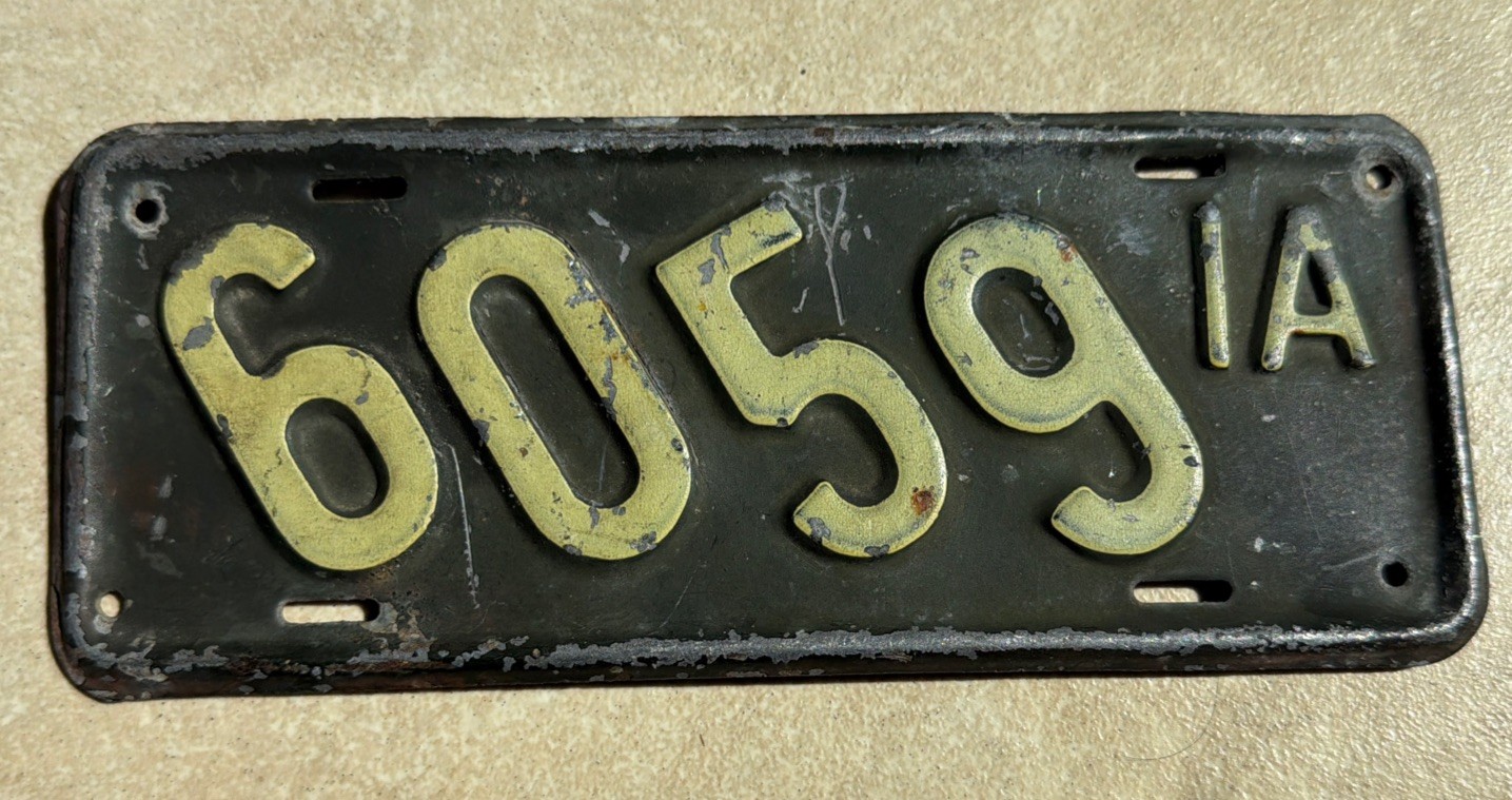 1916-1918 WW1 Era Iowa Motorcycle License Plate Tag Low Number-Military?