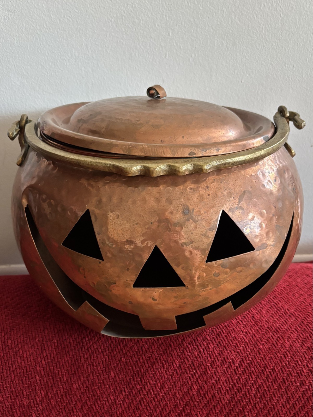 Vintage XL Solid Copper Jack O Lantern Pumpkin Halloween Brass Handle Vintage XL Solid Copper Jack O Lantern Pumpkin Halloween Brass Handle