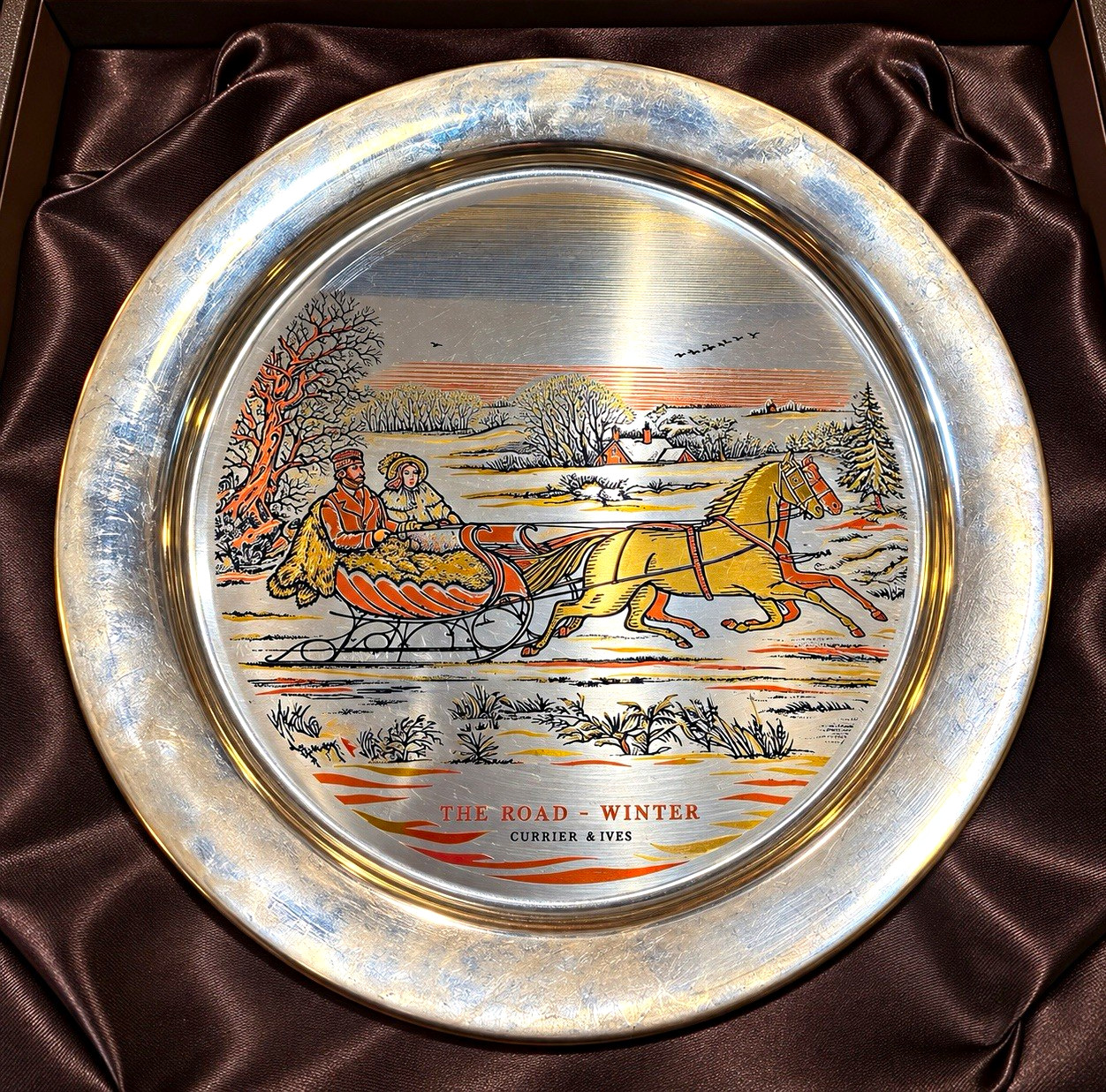 Danbury Mint 1972 The Road - Winter Currier & Ives Damascene Plate 1605