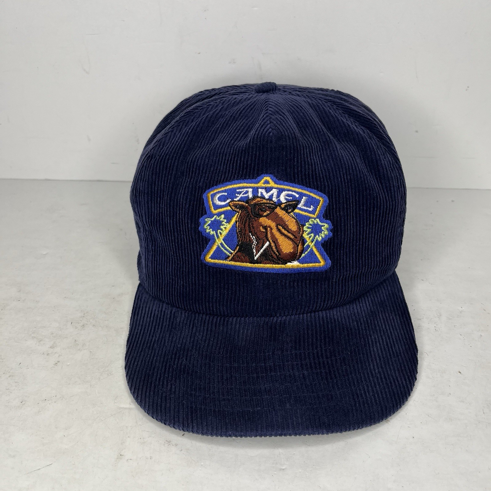 Vintage Camel Navy Corduroy Snapback Hat Cap One Size Fits All Taiwan Cotton