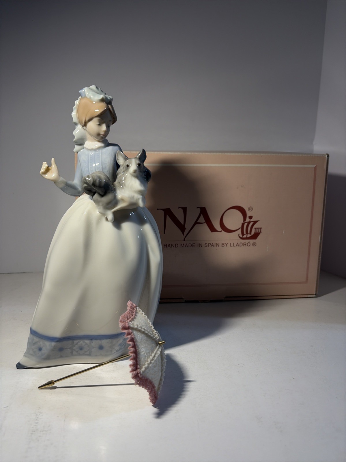 Retired Nao By Lladro #472 My Friends. Girl W Dog & Parasol. See Descr. AS IS