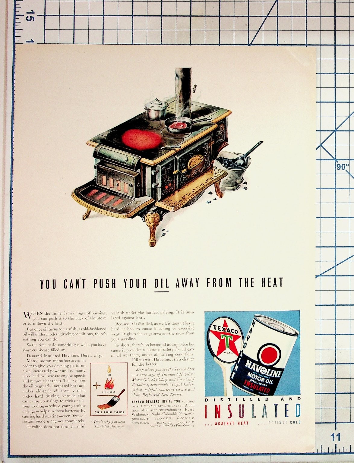 1939 Texaco Havoline Motor Oil Vintage Magazine Ad Stove Illustration
