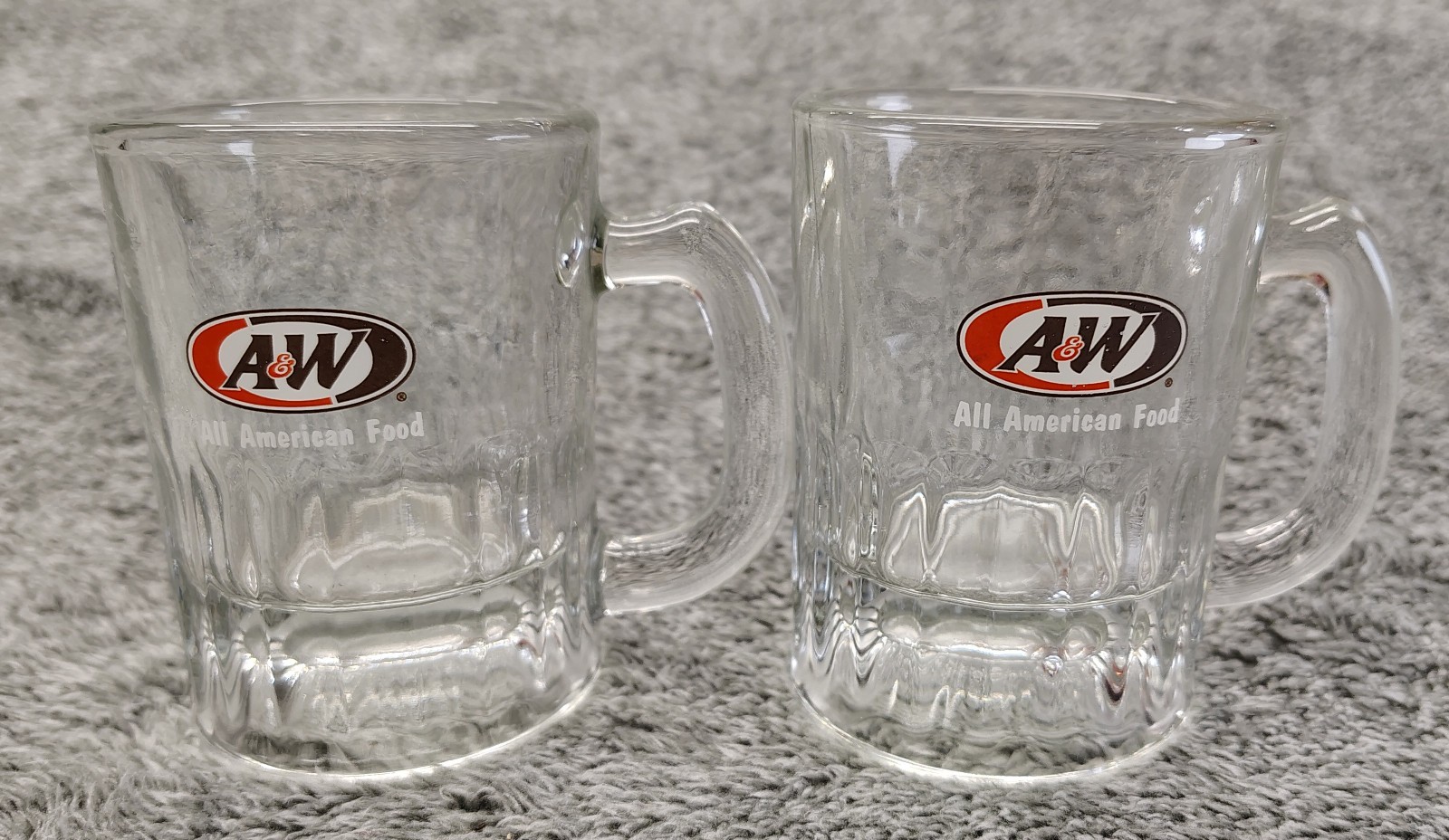 2 VTG Mini Baby A&W Root Beer Mugs Glass Clear Heavy All American Food  3.25
