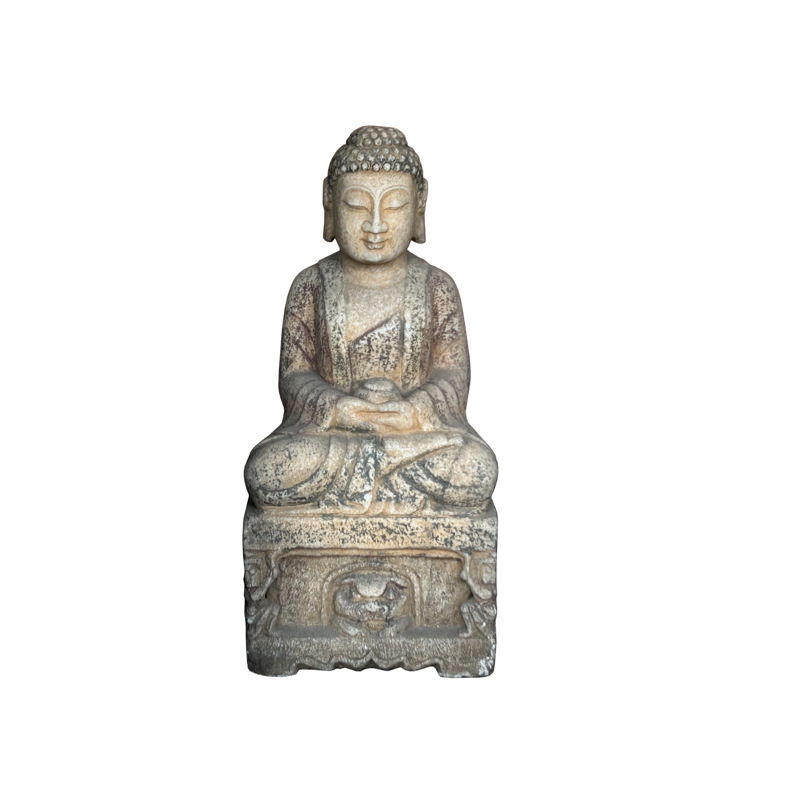 Chinese Distressed Brown Gray Stone Sitting Meditation Buddha Statue GB189