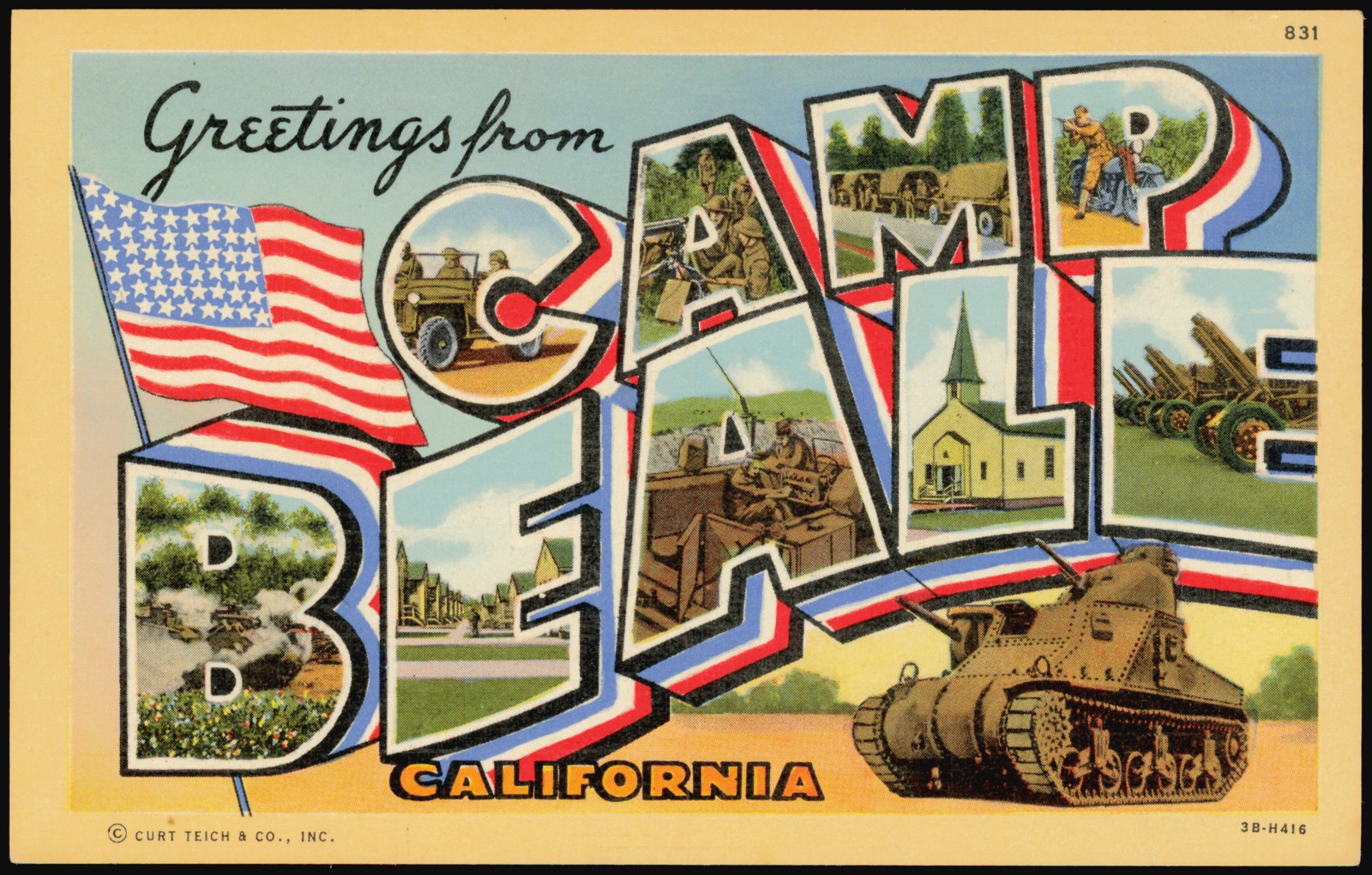 Camp Beale, California CA Greetings from Beale Teich Large Letter Vintage Camp Beale, California CA Greetings from Beale Teich Large Letter Vintage