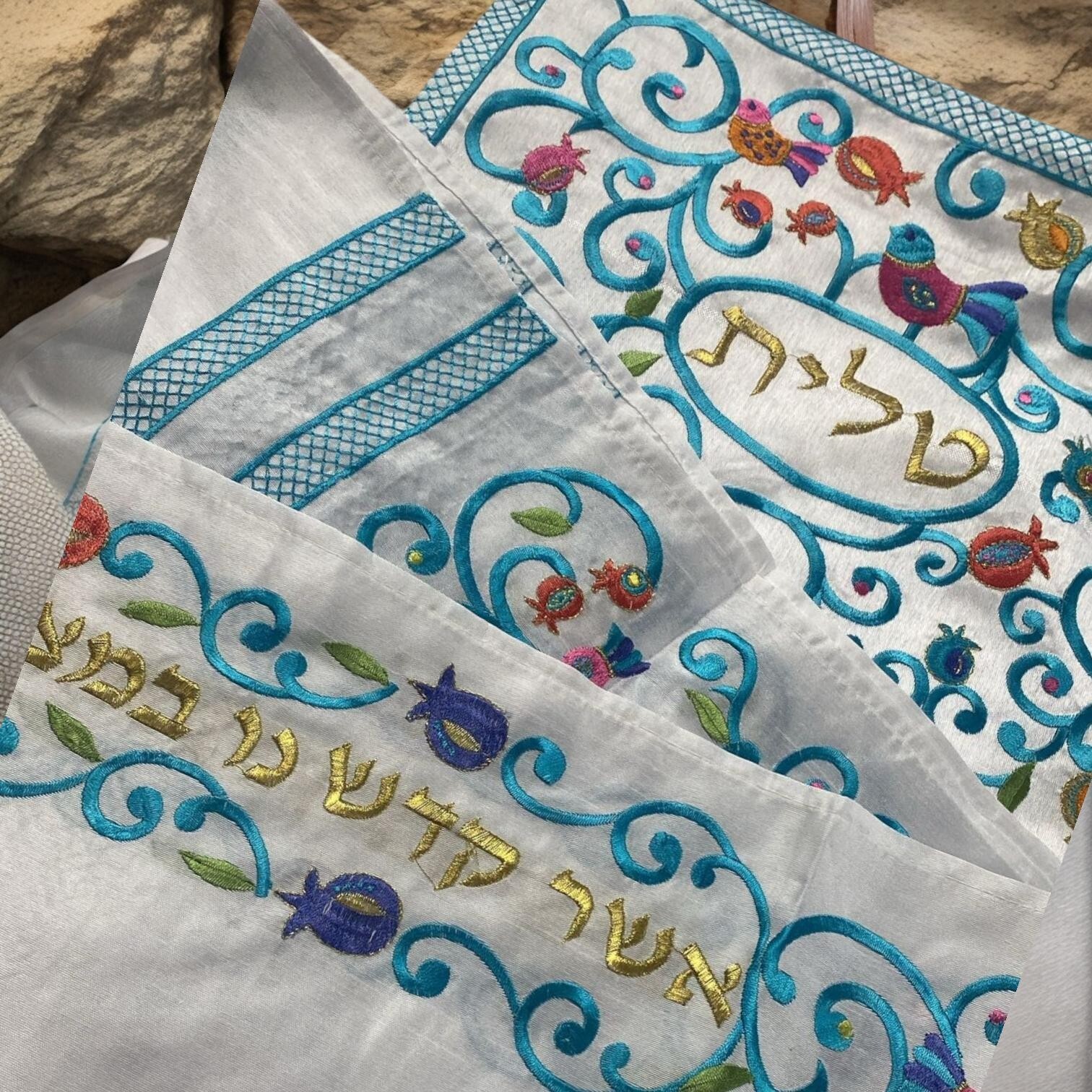 Tallit Woman Tallis Talit Beautiful BLUE with Flowers + Bag Different Elegant