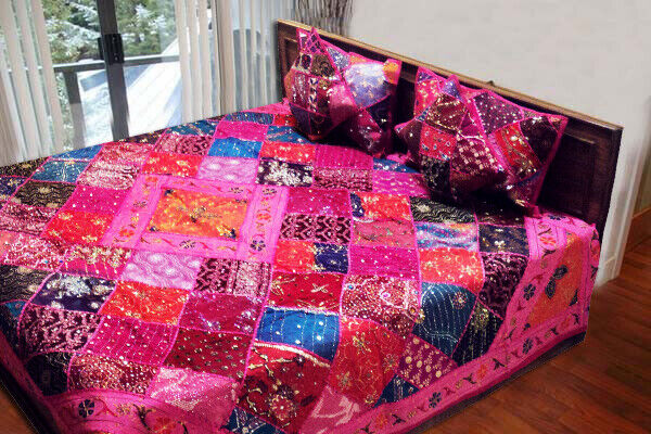 33% Off 5 Pc. Indn Embroidered Sari Bead Bedspread Coverlet Duvet Quilt Tapestry