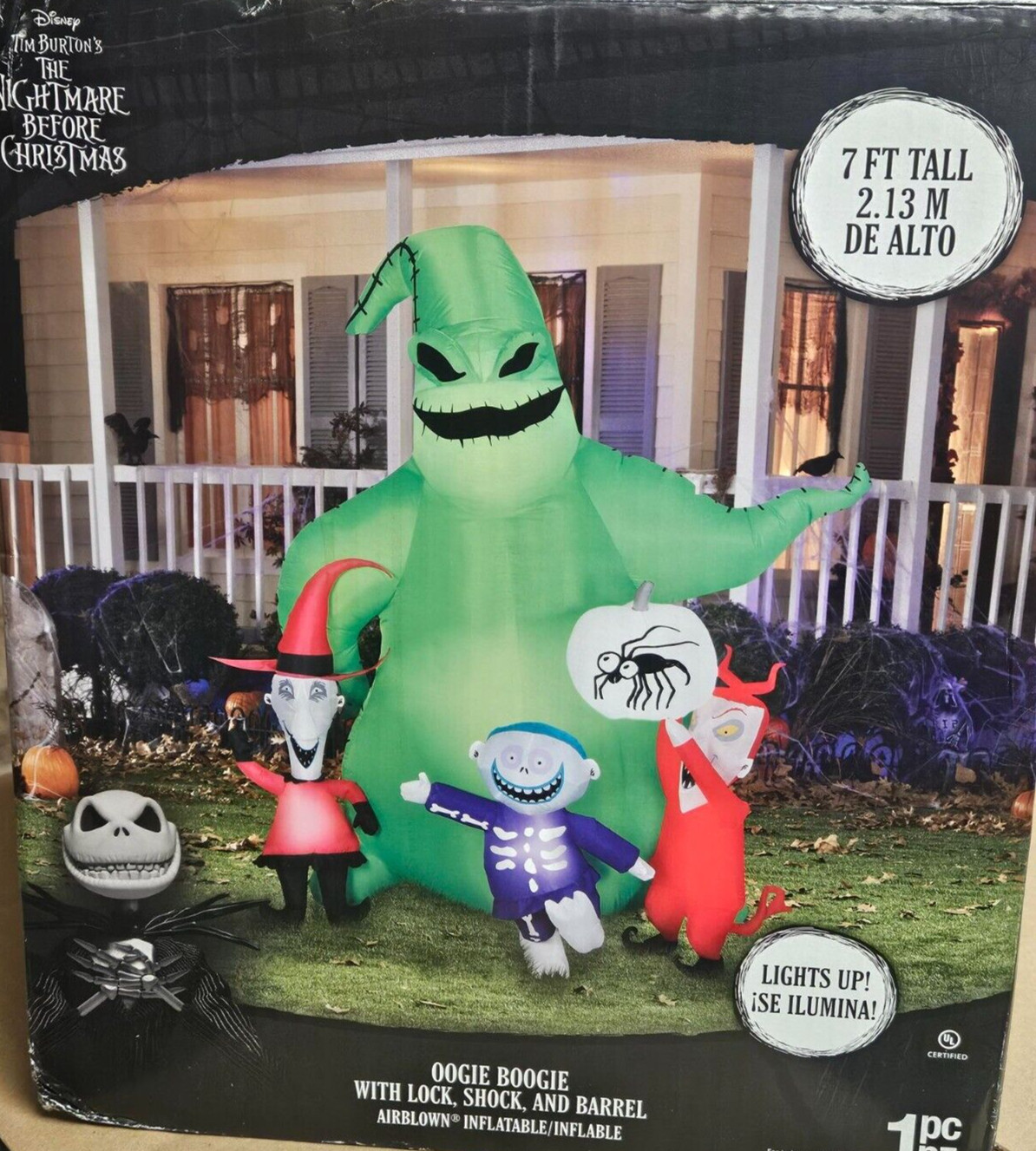 Gemmy 7ft Tall Disney\'s Nightmare Oogie Boogie w/ Lock, Shock, & Barrel Inflatab