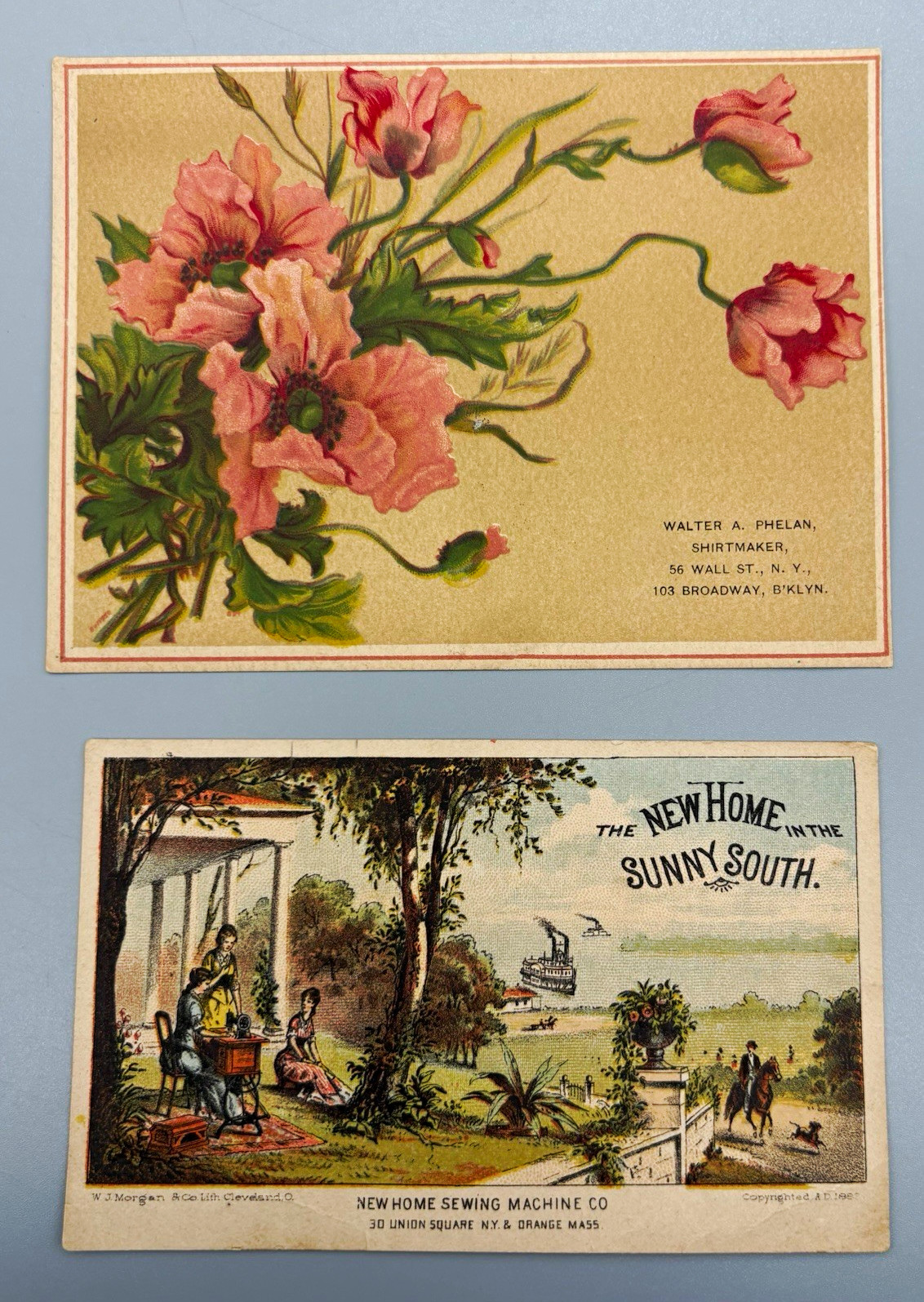 Vintage 1890s Victorian Trade Cards New Home Sewing Machine Walter Phelan Shirts Vintage 1890s Victorian Trade Cards New Home Sewing Machine Walter Phelan Shirts