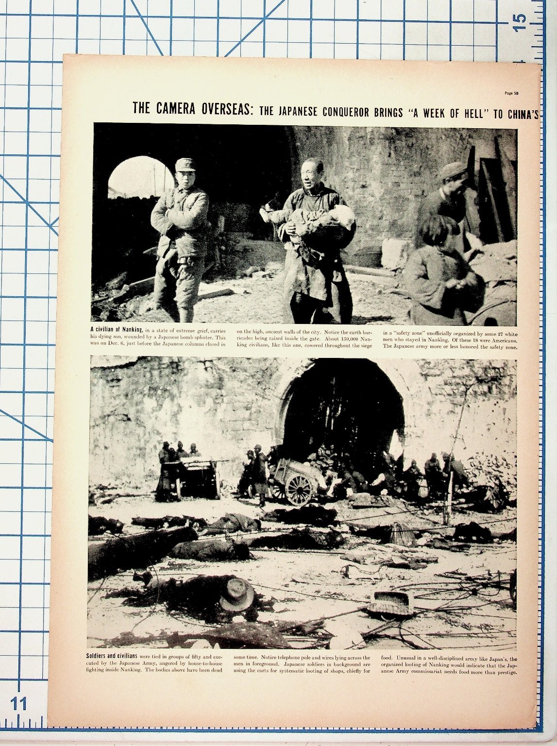 1937 Nanking Massacre Magazine Page WWII Japan China Atrocities Ephemera