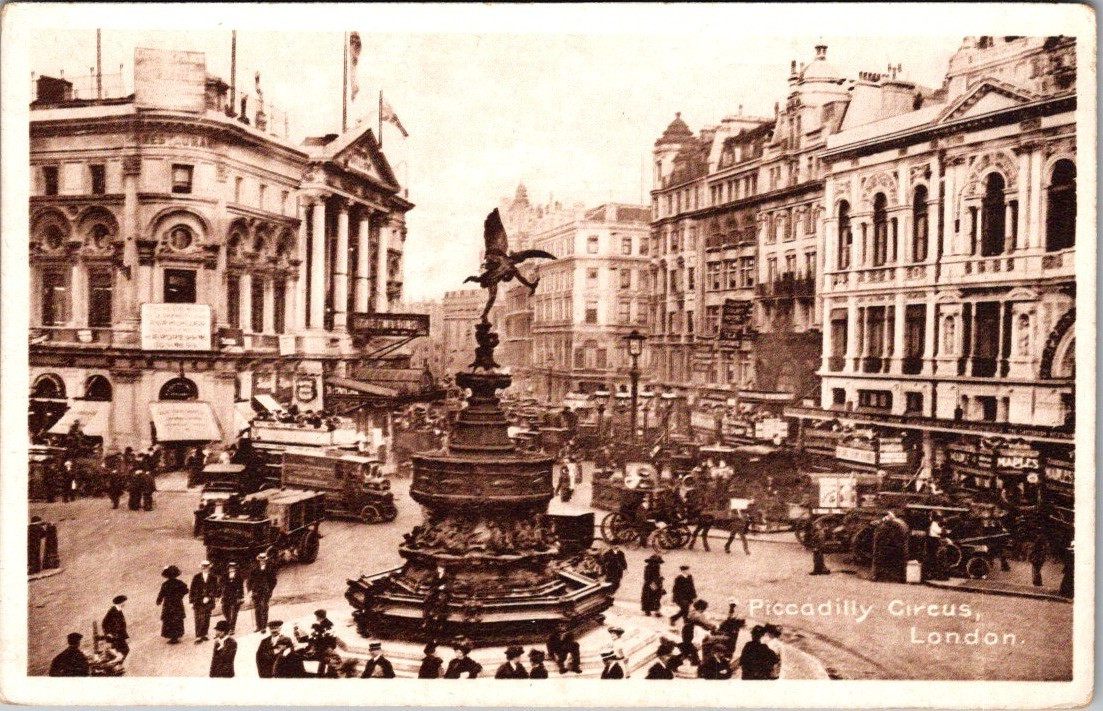 Antique Piccadilly Circus London Valentine’s Series Sepia Postcard c.1910s