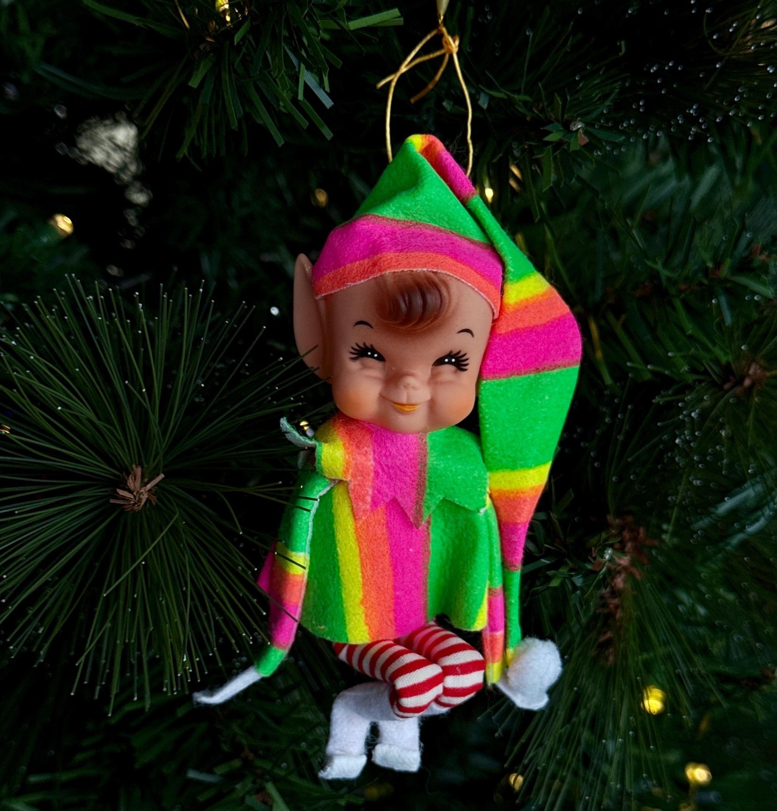 1950s Rare Original Japanese Knee Hugger Pixie Elf Neon Suit Christmas Ornament