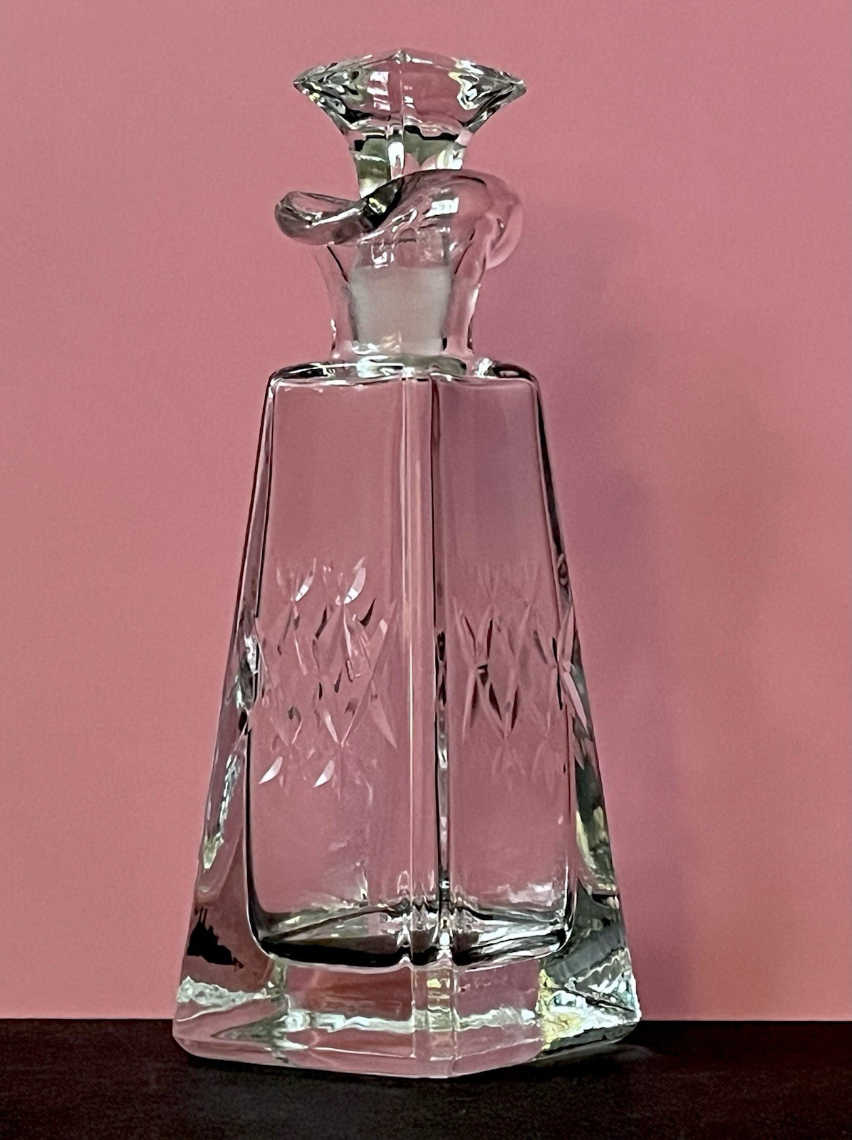 Vintage Glass Double Spout Decanter 7” Tall W/Square Stopper Diamond Pattern