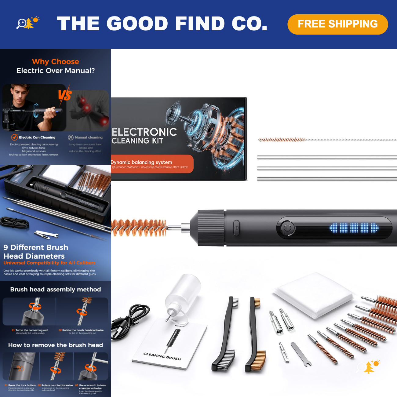 Electric Gun Cleaning Kit Universal for Guns, Gun Brushes for Pistol, Handgun, S