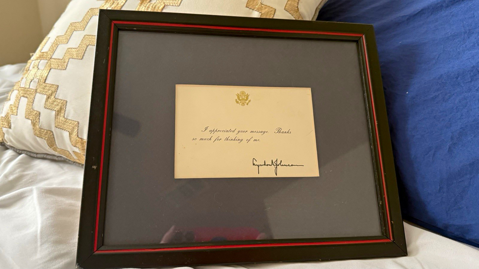President Lyndon B. Johnson Signed White House Card Autograph Framed Original