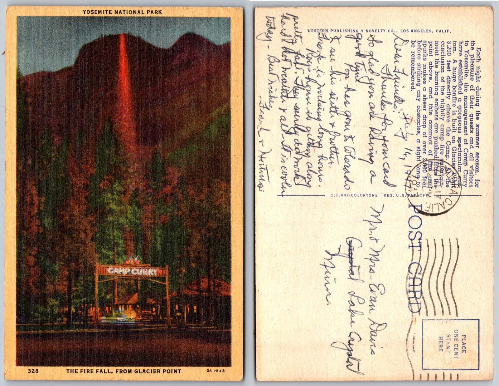 Camp Curry Fire Fall Yosemite National Park Postcard