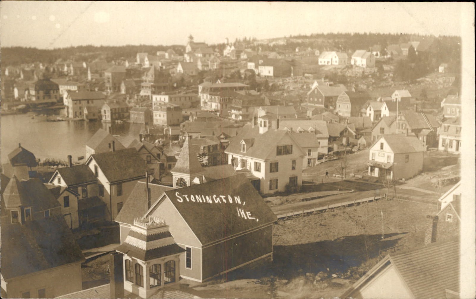 Stonington ME Harbor Town View c1900s-20s Real Photo Vintage Postcard bhn