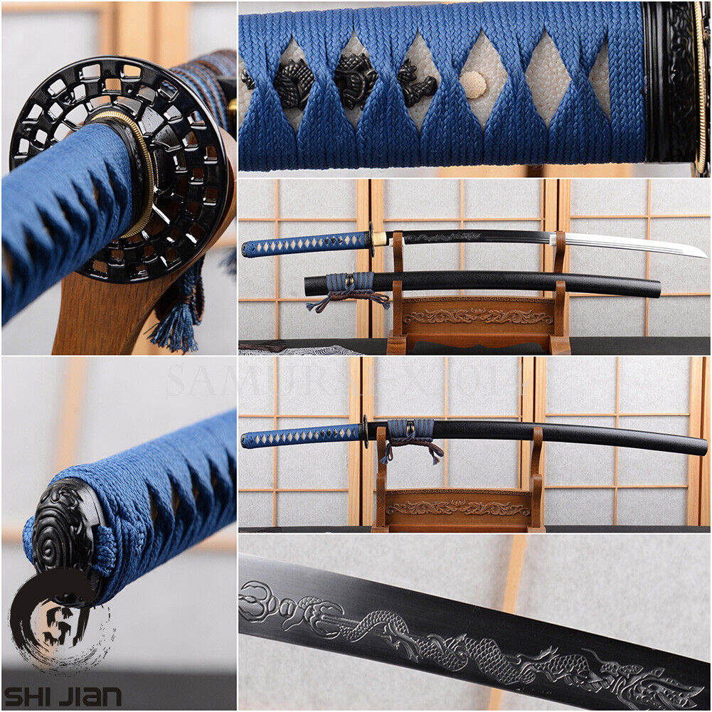 elegant blue T10carbon steel Japanese samurai katana sharp blade practical sword