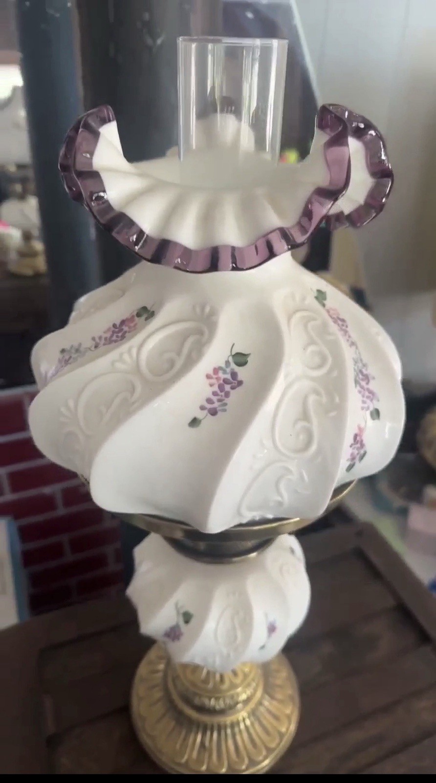 Fenton Plum Crest Lilac Paisley Student Lamp, 18 Inches Tall, Mint New Condition