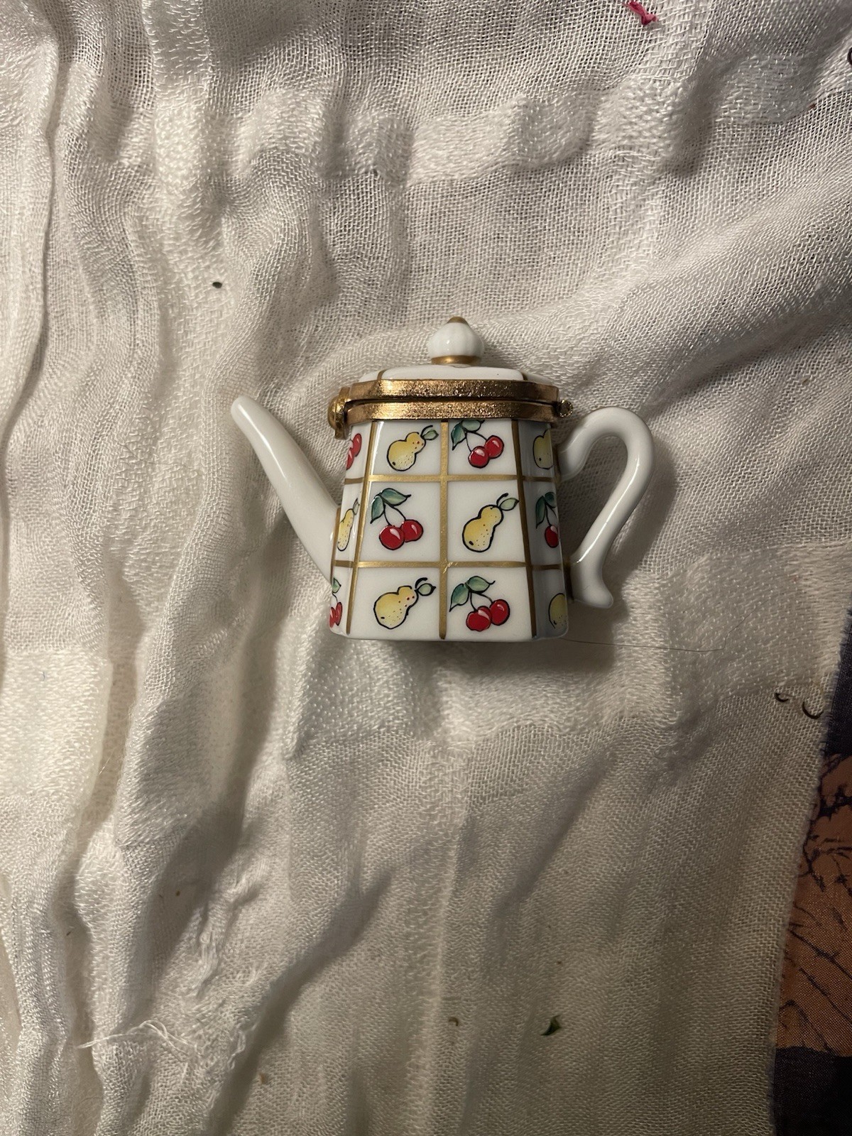 LIMOGES BOX - ROCHARD Vintage Handpainted Teapot Fruit Design