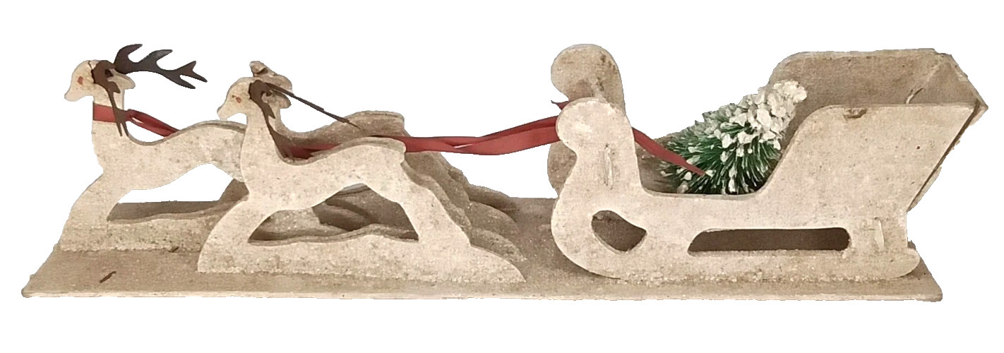 Antique 1940s Putz Sleigh & Reindeer Christmas Decoration Made In Germany