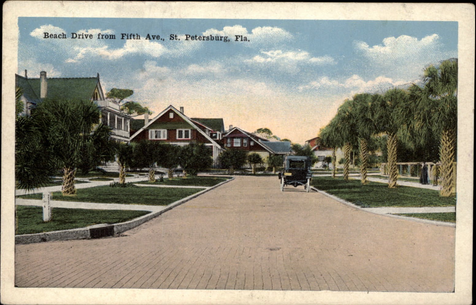 Florida St Petersburg Beach Drive from Fifth Ave antique cars ~ postcard sku153 Florida St Petersburg Beach Drive from Fifth Ave antique cars ~ postcard sku153