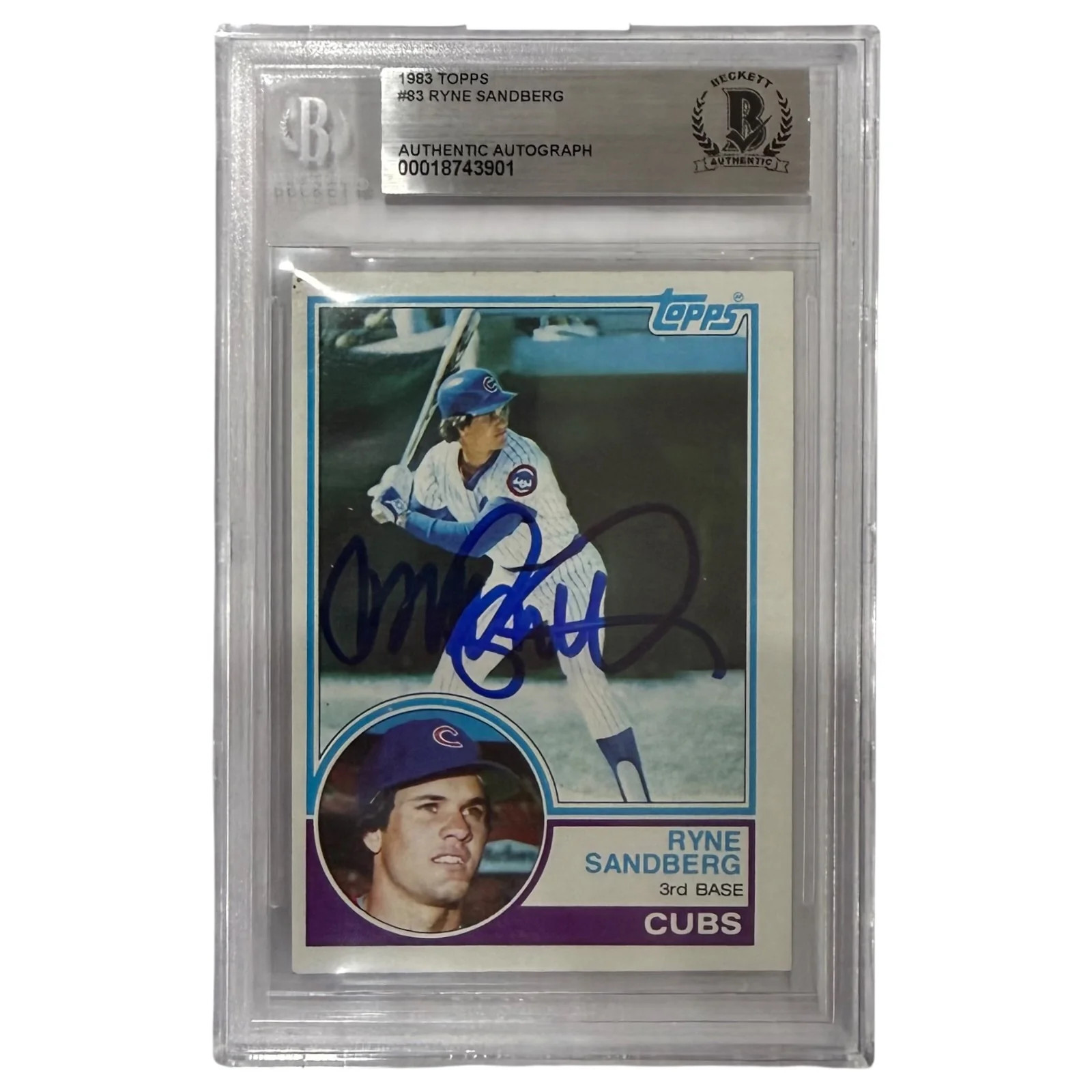 Ryne Sandberg Autographed 1983 Topps #83 Chicago Cubs Rookie Card - Beckett Ryne Sandberg Autographed 1983 Topps #83 Chicago Cubs Rookie Card - Beckett