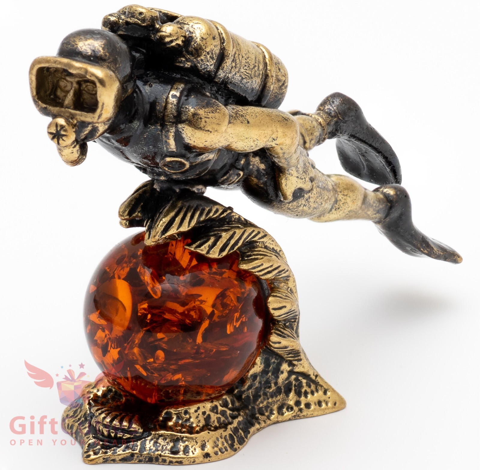 Brass Amber Figurine of scuba diver IronWork