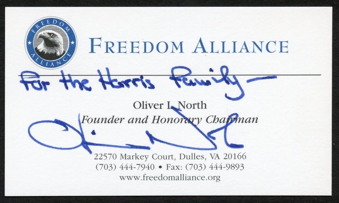 Oliver L North signed autograph Founder Freedom Alliance Business Card BC651