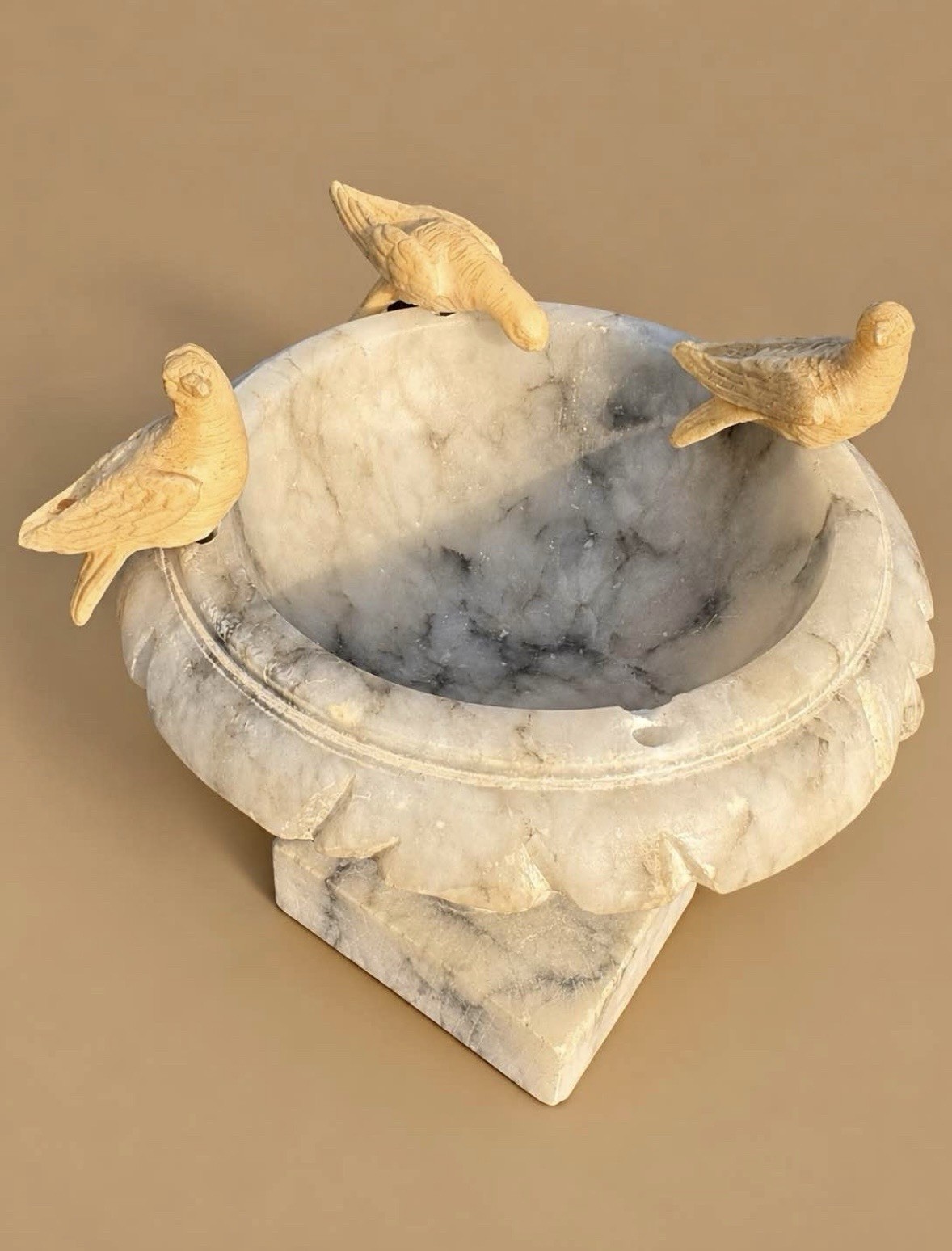 Alabaster Miniature Bird Bath with 3 Doves