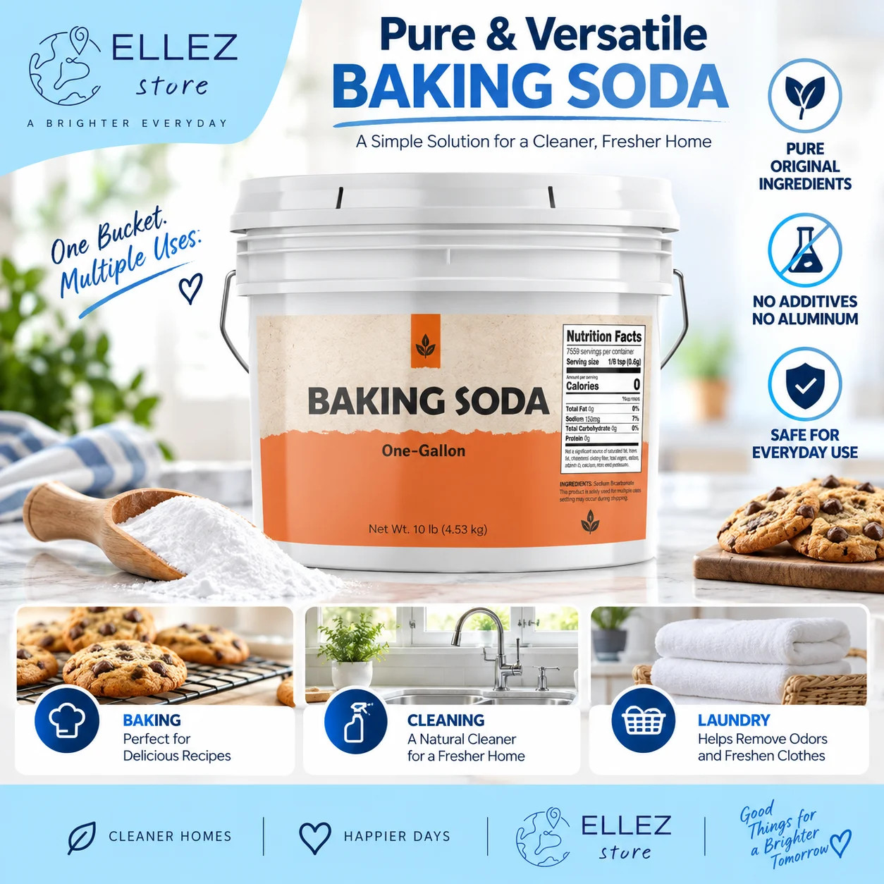 Pure Original Ingredients, Baking Soda, 10 Lb | For baking, cleaning, and laundr