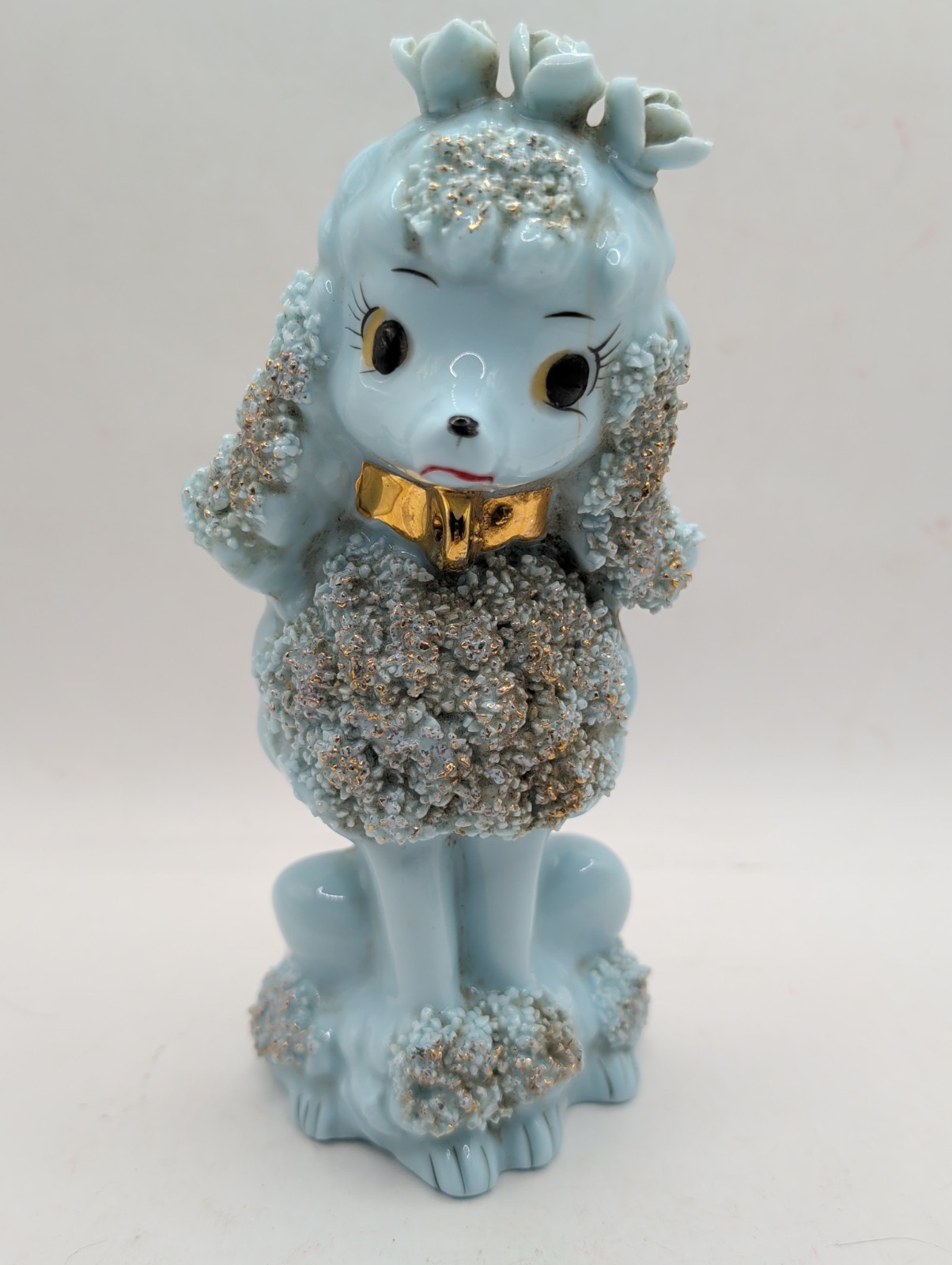 VTG California Creations by Bradley MCM Ceramic Spaghetti Blue Poodle Vanity Dog