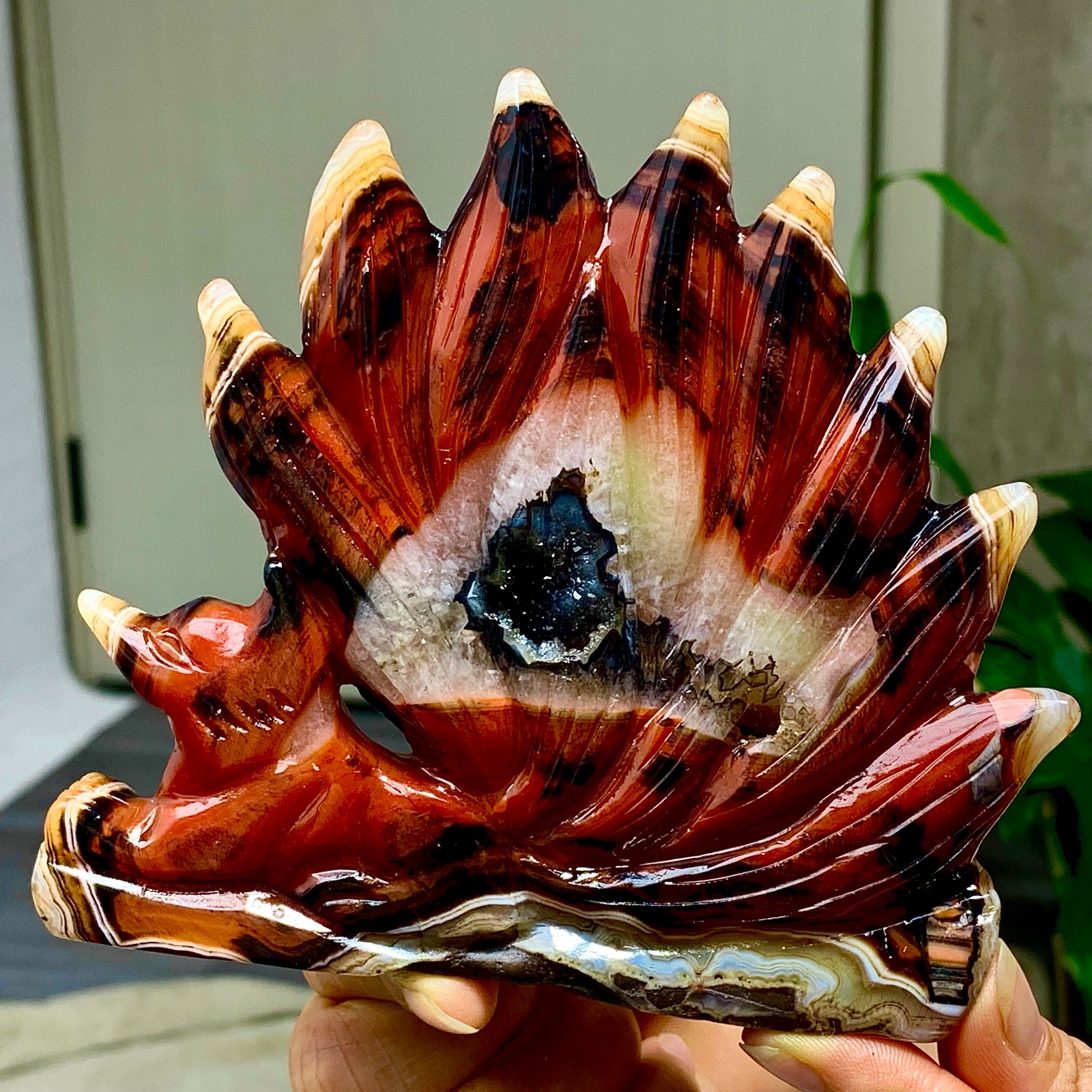 300G Natural red agate hand carving nine-tailed fox quartz crystal healing