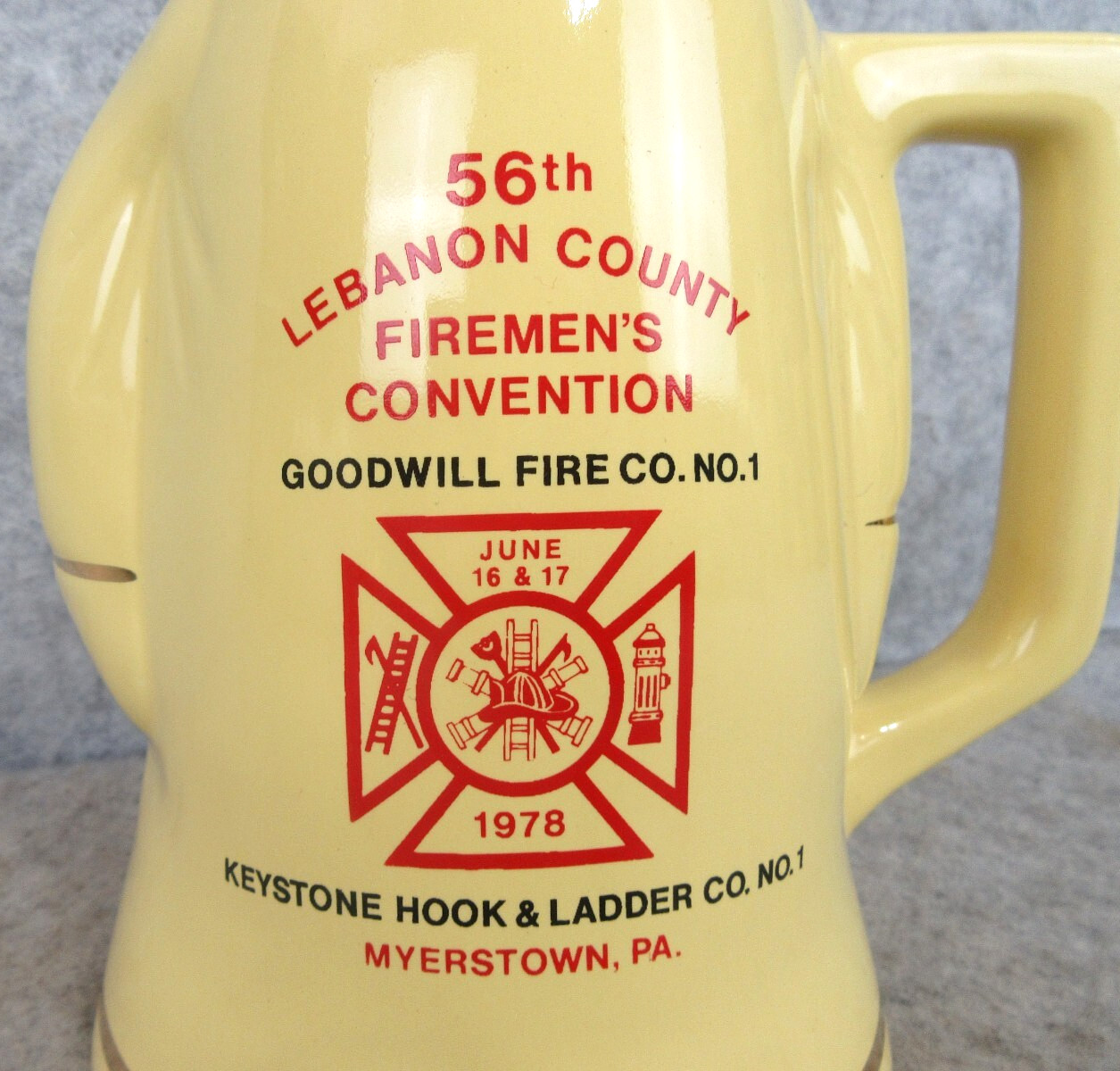 Vintage 78\' Lebanon County Myerstown Pa Firemen\'s Convention Fire Fighter Mug