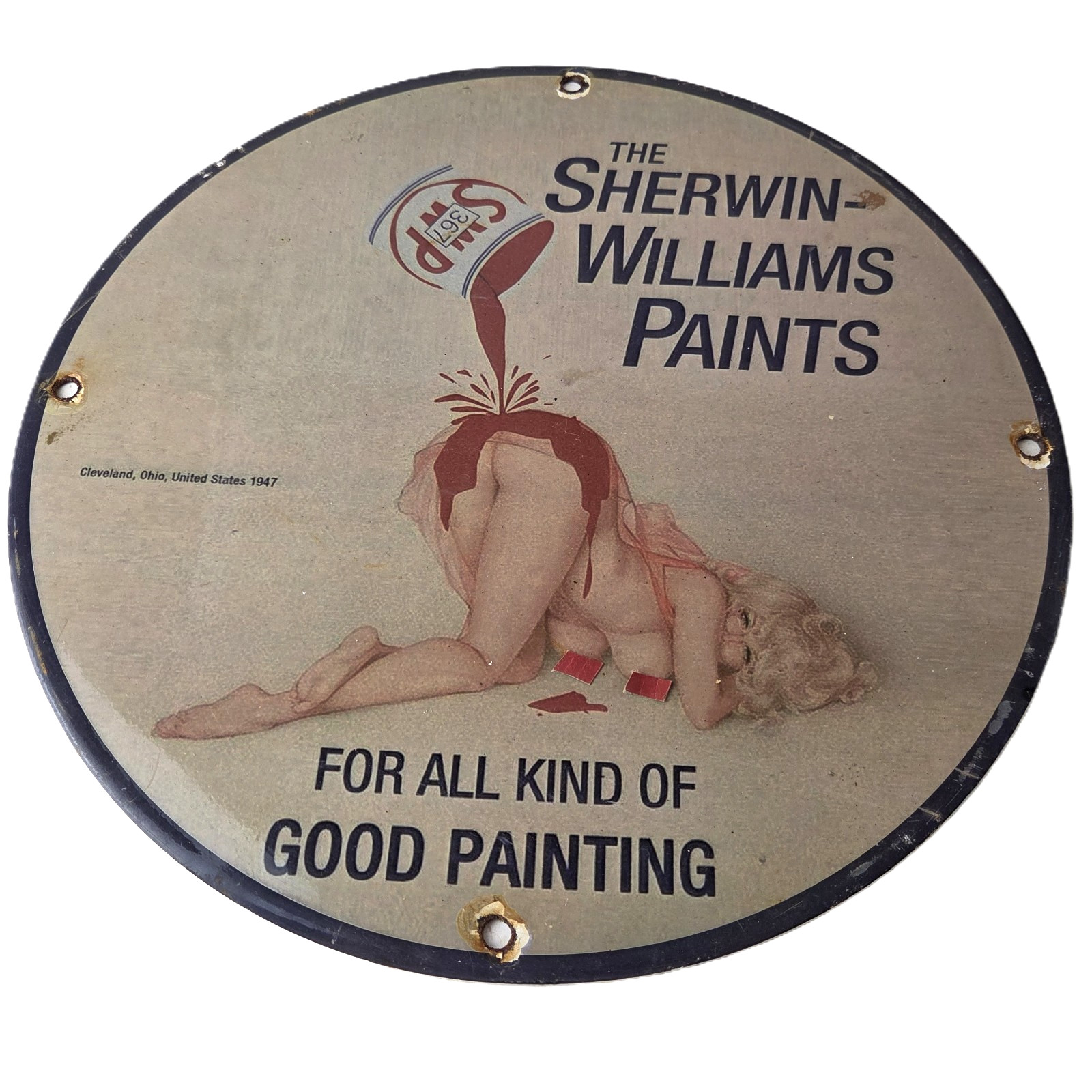 Vintage Sherwin Williams Paint Porcelain Hardware Store Gas Pinup Girl Sign