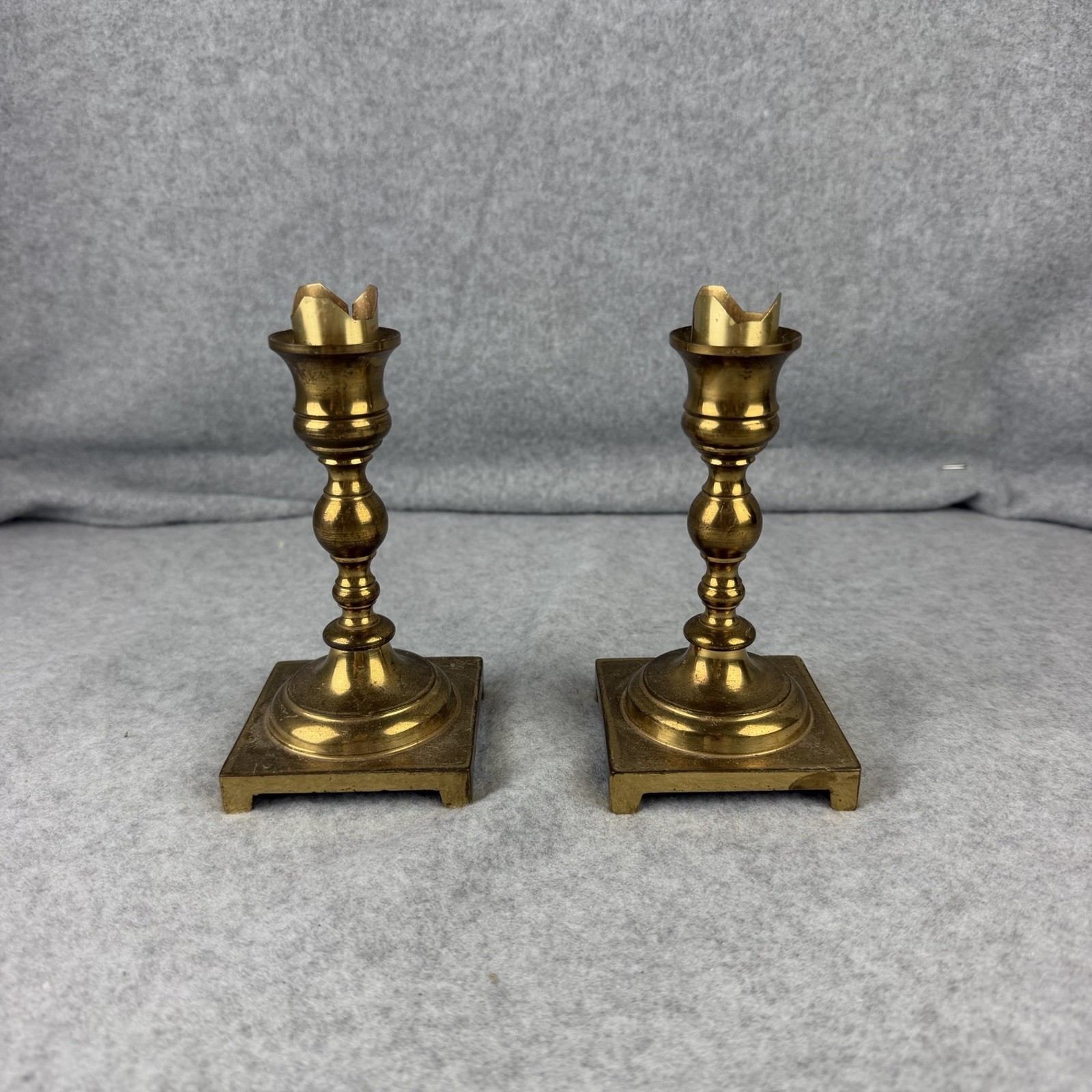 2 Vtg Solid Brass Taper Candle Candlesticks Holders 6\