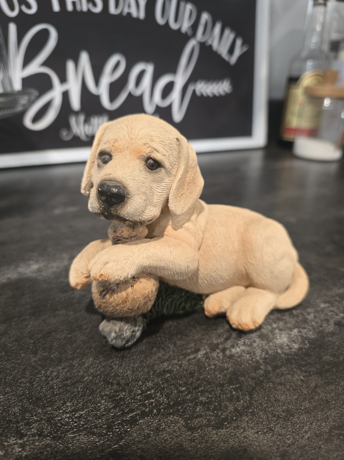 Vintage 1996 Living Stone Yellow Lab Puppy Figurene Duck Decoy Figurine 6\