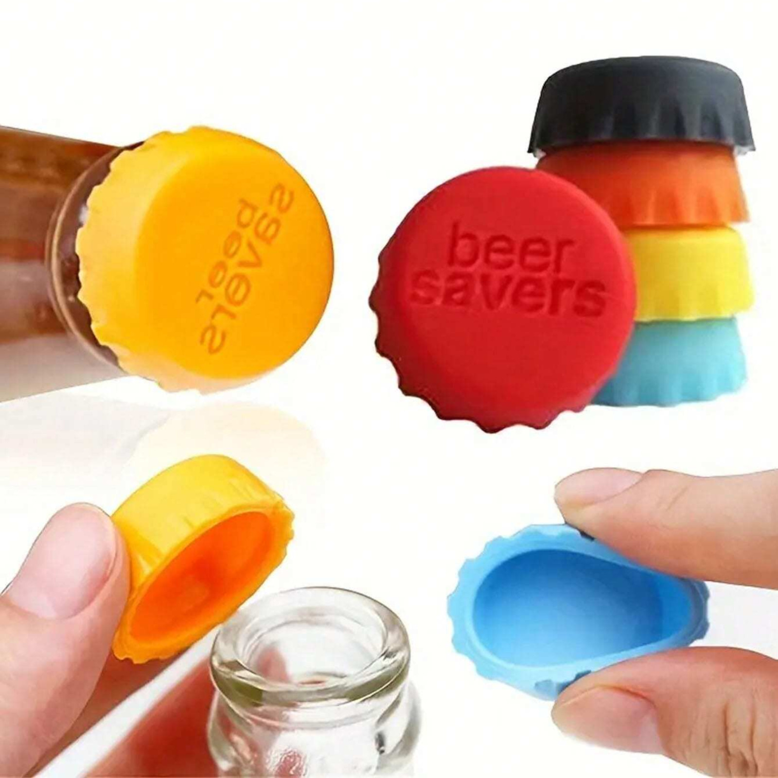 6pcs Reusable Silicone Bottle Caps Suitable For Beer Sauce Bottle & Soft Drinks