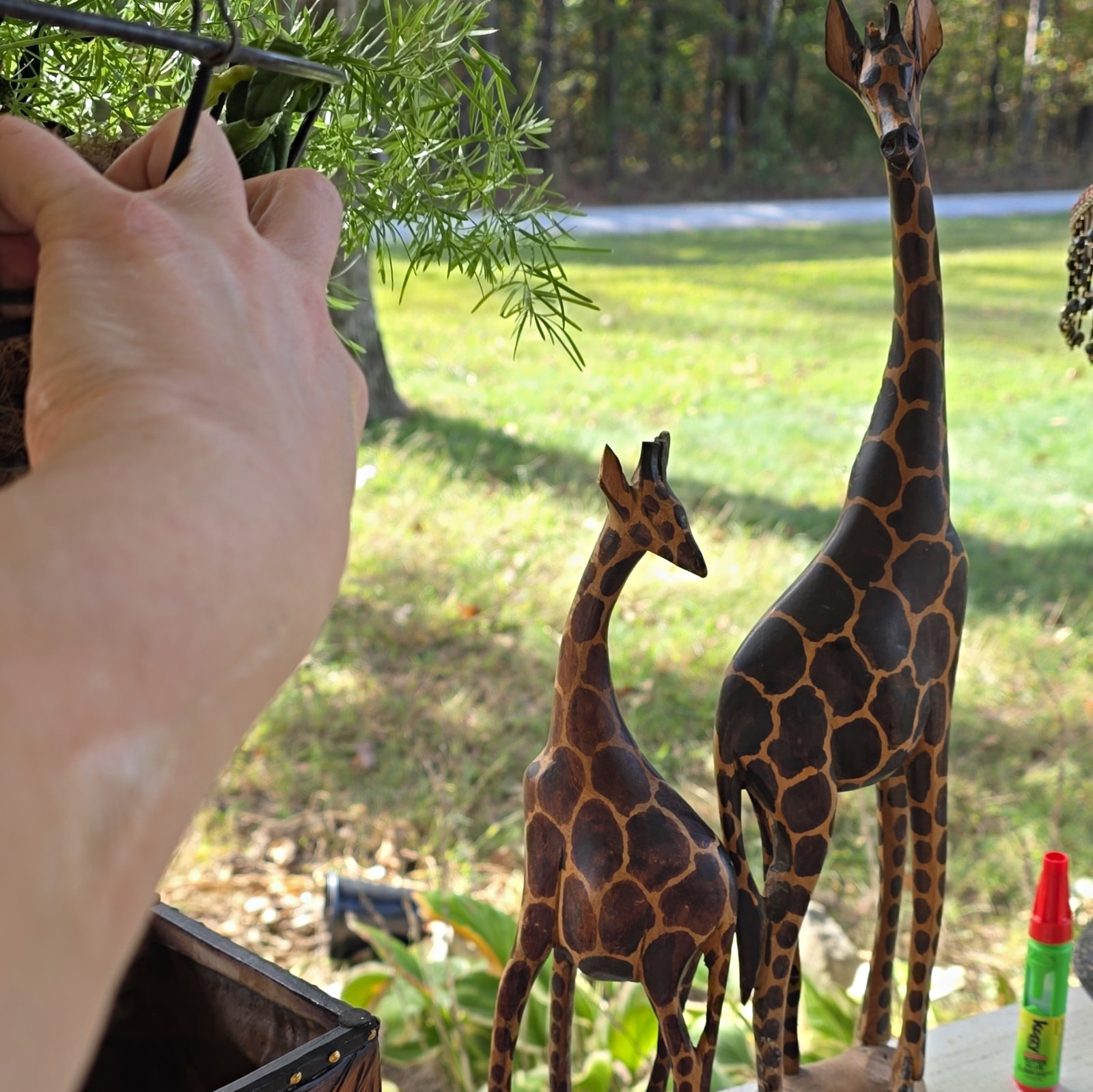 Handmade Hand Carved Kenya Wooden Giraffe Figurines African Decor Pair (2)