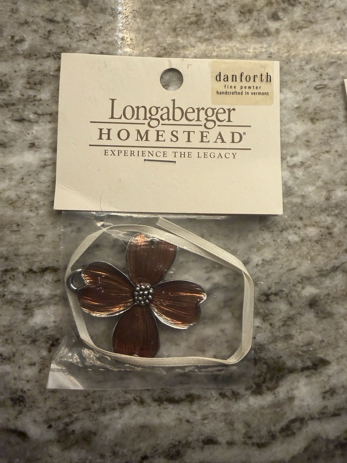 NIP Vintage Longaberger Homestead Danforth Dogwood Pewter Tie On #622933