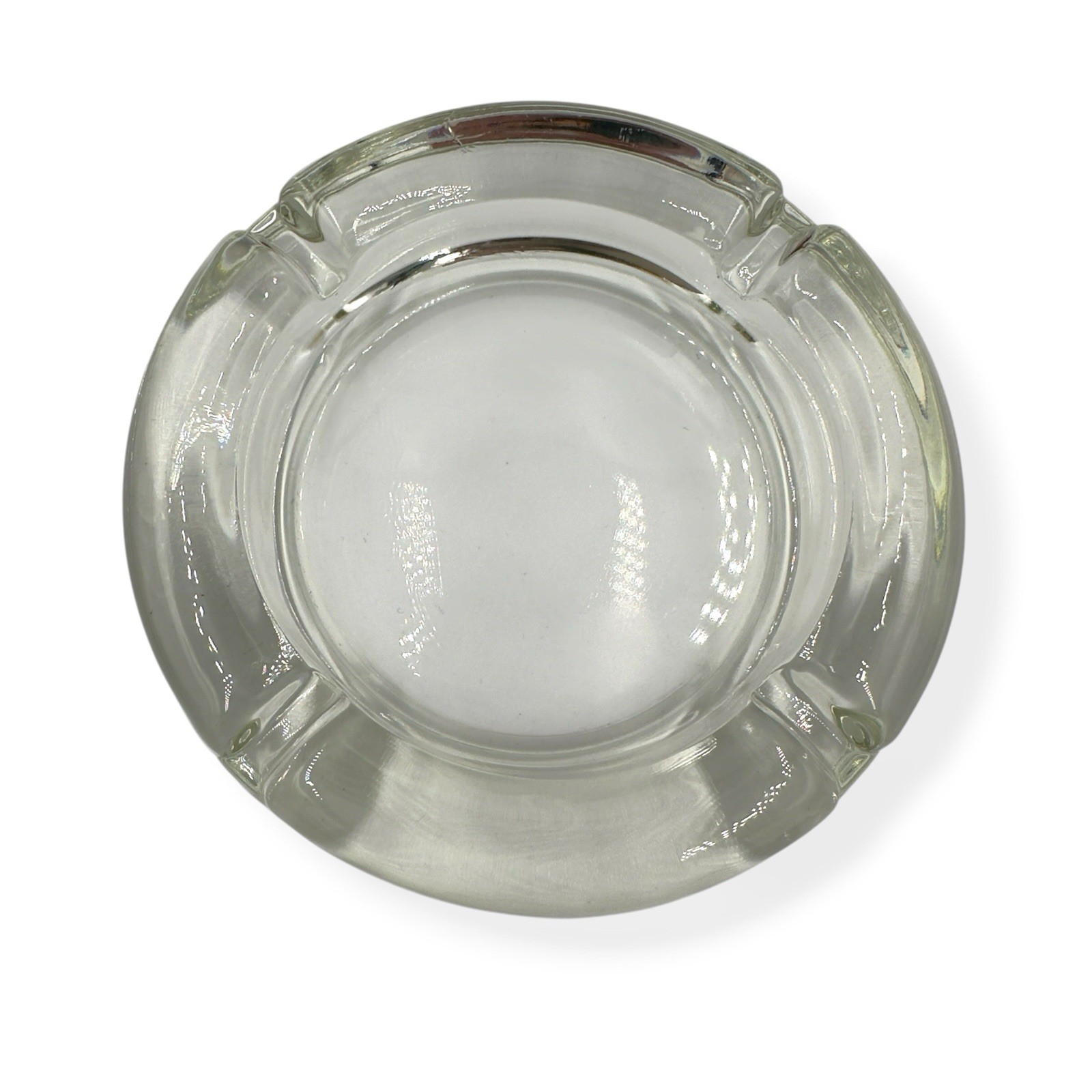Vintage Mid Century Clear Heavy Glass Round Ashtray 4.5\