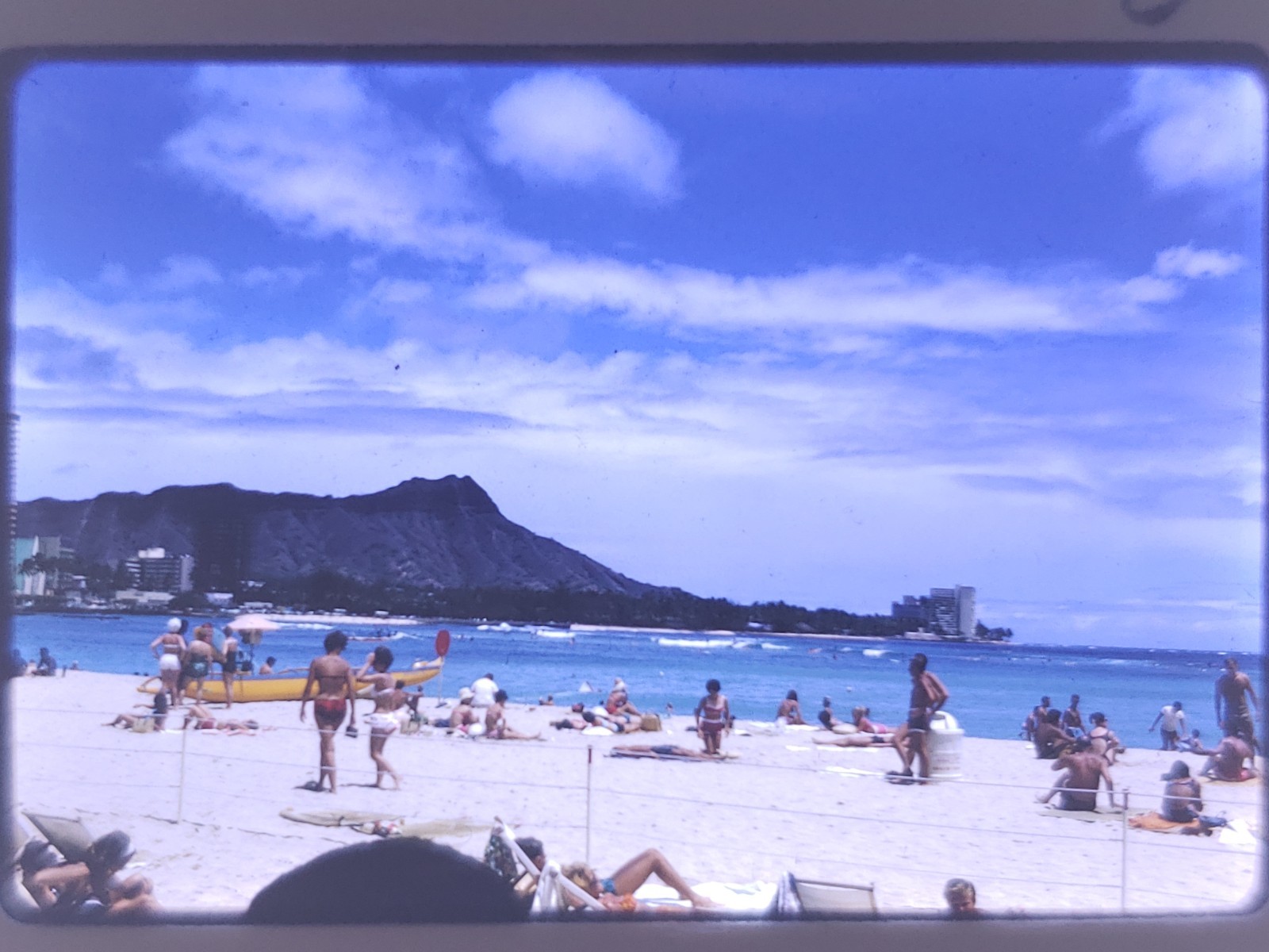 Vtg 1964 35mm Slide - Waikiki Honolulu Hawaii Beach, Diamond Head - Kodachrome