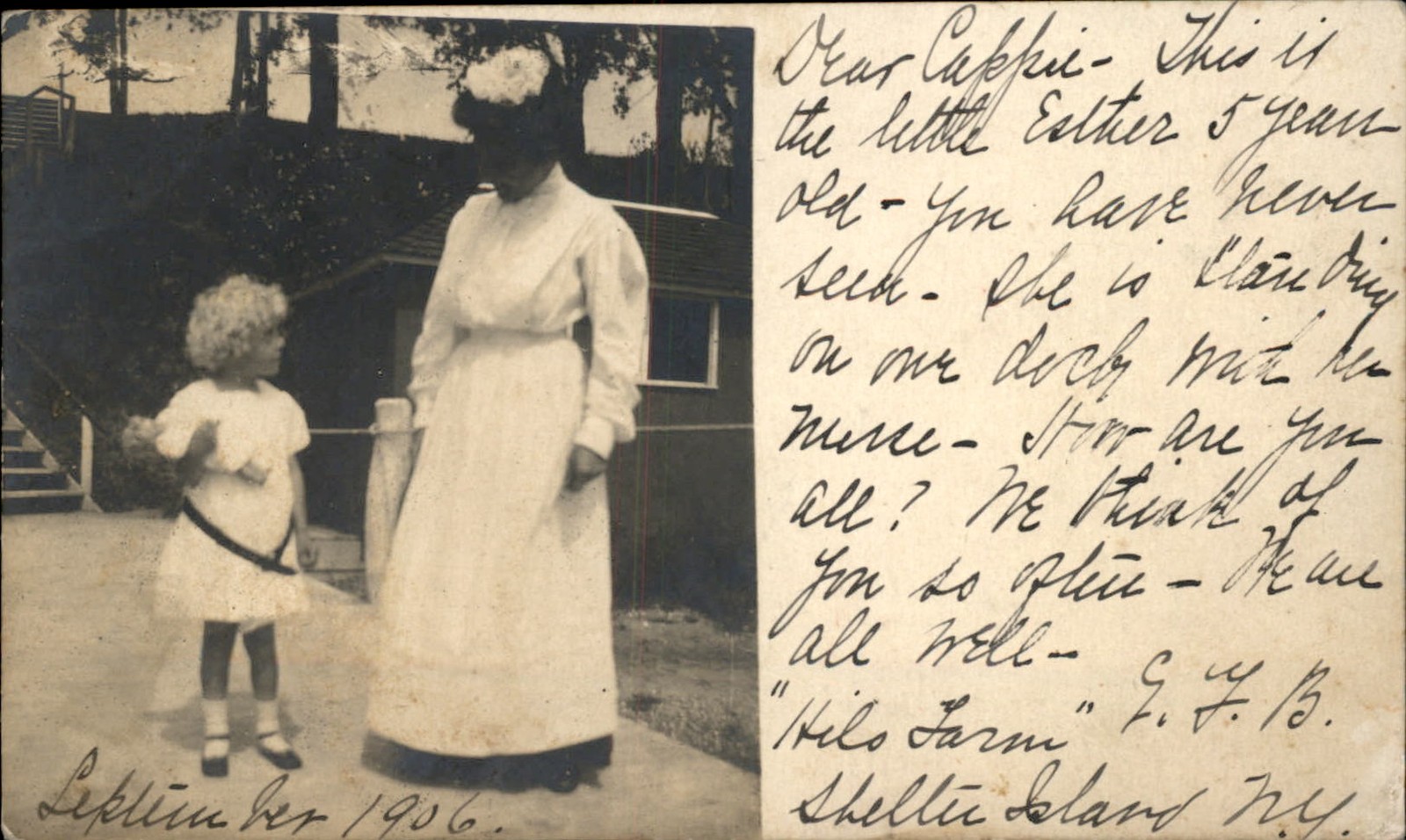 Shelter Island New York NY Woman and Child c1906 Real Photo Vintage Postcard bhn