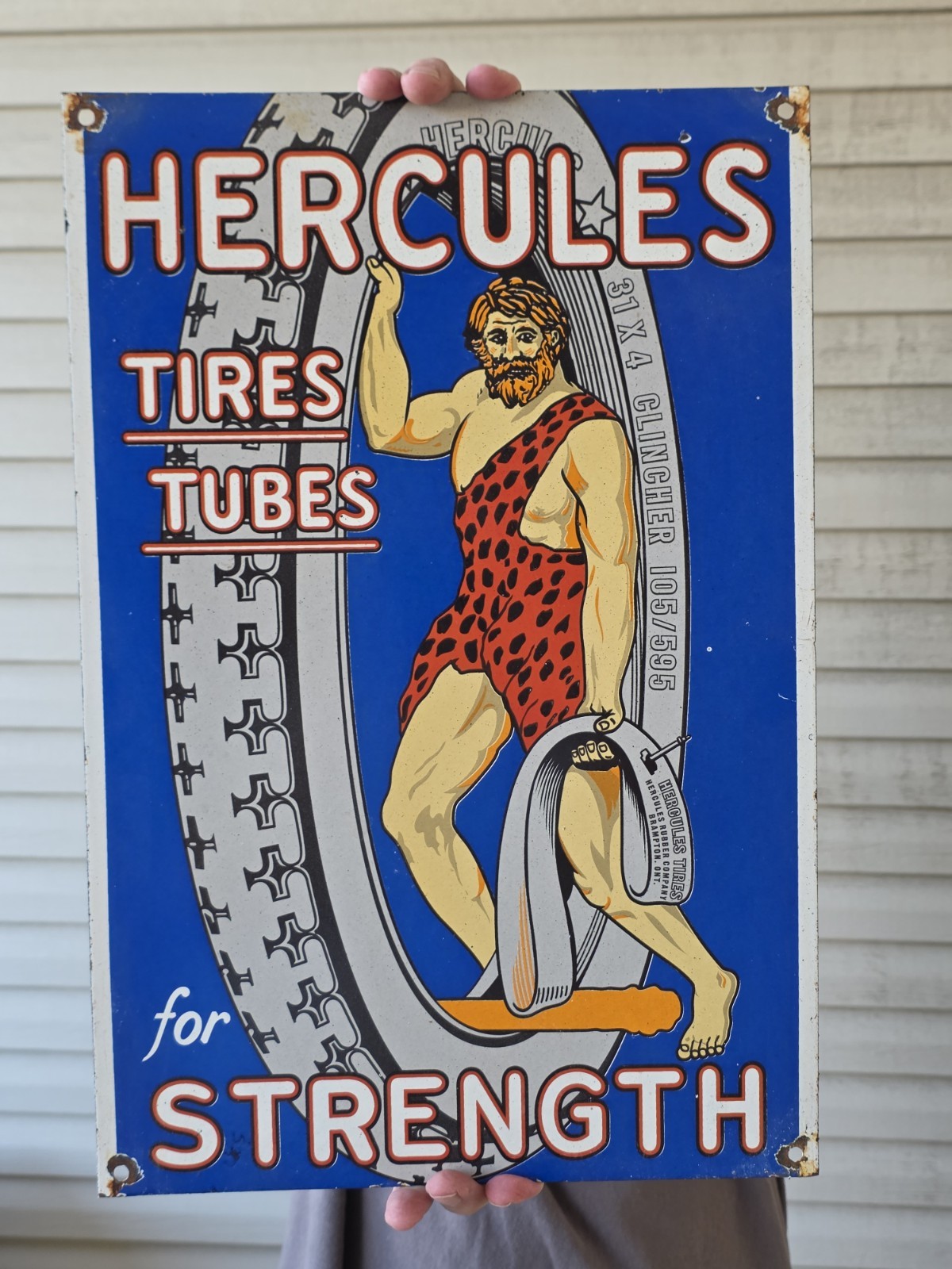 LARGE VINTAGE HERCULES TIRES TUBES FOR STRENGTH PORCELAIN  SIGN 12\