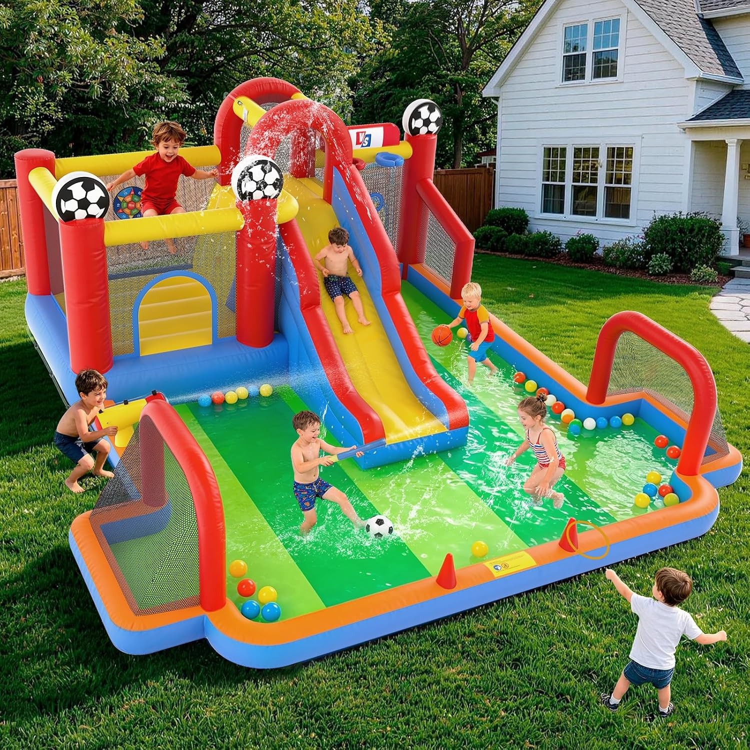 Inflatable Bounce House for Big Kids, 11 in 1 Gameplay Mode Bounce House with Sl Inflatable Bounce House for Big Kids, 11 in 1 Gameplay Mode Bounce House with Sl