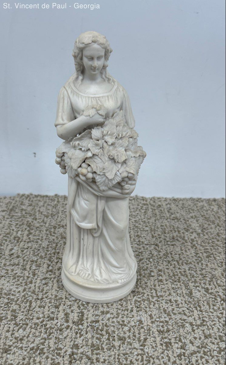 Antique Parian Ware Figure Of Woman W/ Basket Of Grapes 10.5