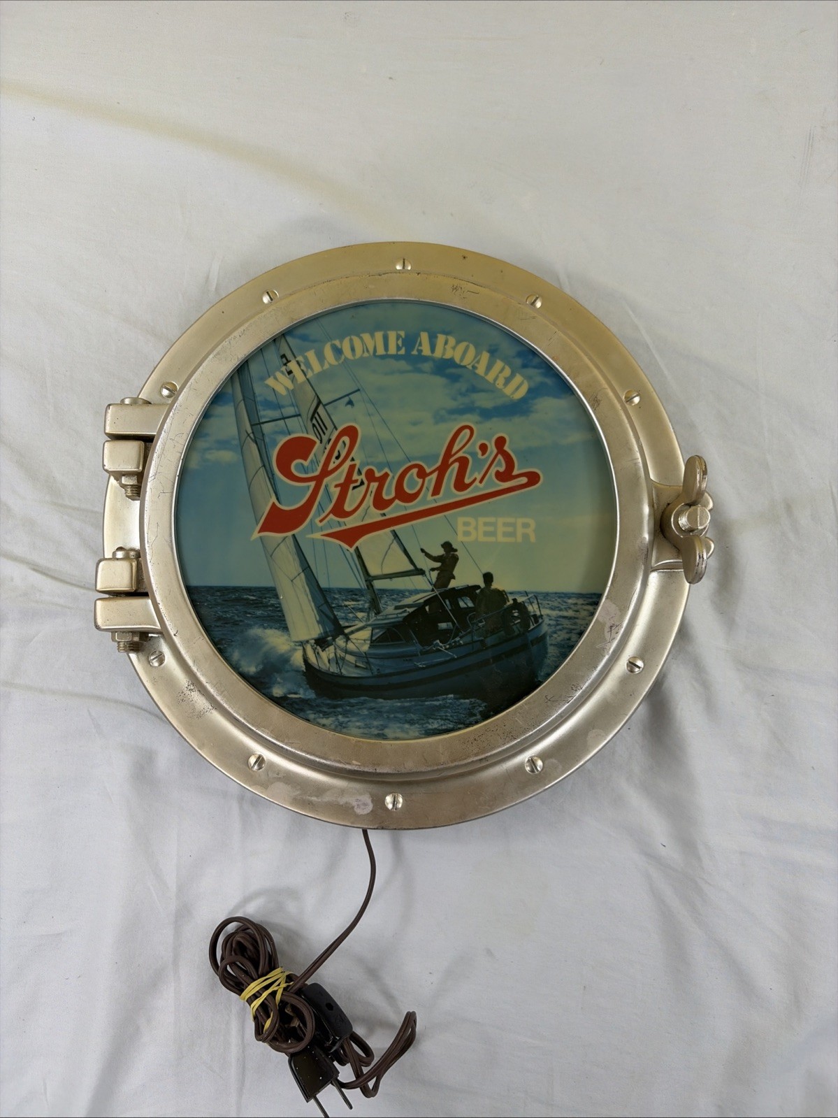 Vintage Stroh\'s Beer Ship Porthole Welcome Aboard Lighted Sign MAN CAVE NAUTICAL