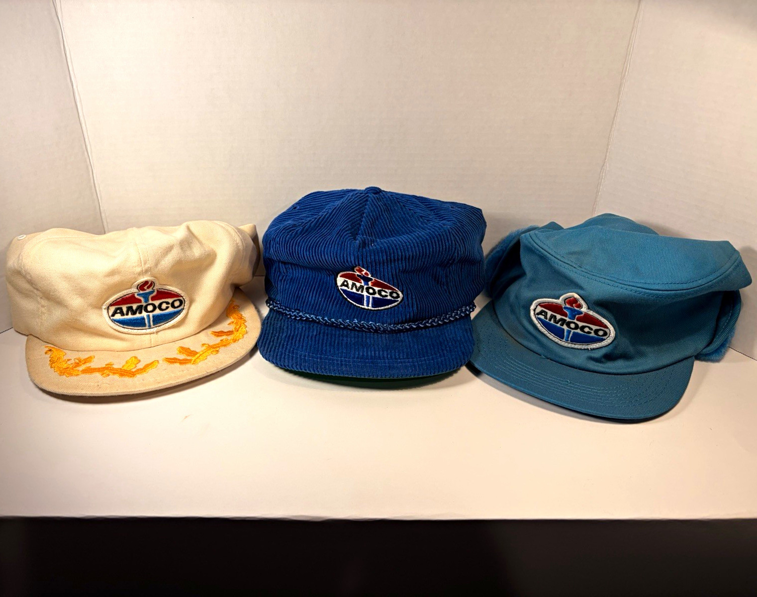 Vintage AMOCO Gas Station Promo Trucker Hats - Rare 3-Cap Memorabilia Lot