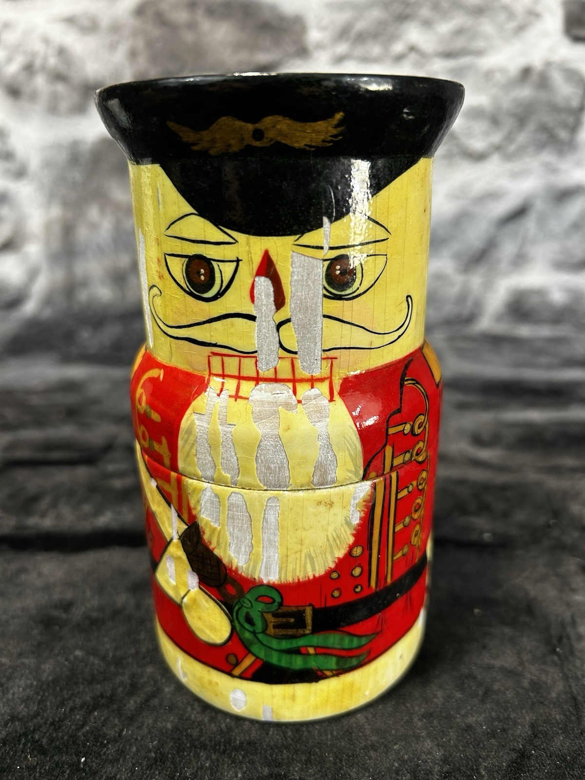 RARE ANTIQUE VTG 1950\'s NUTCRACKER SOLDIER NESTING MINIATURE 10 BOWLING SKITTLES