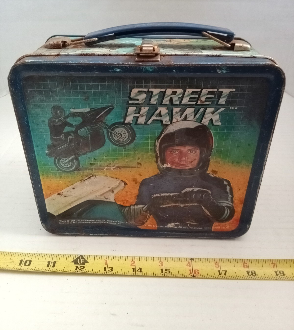 vintage 1984 Street Hawk Metal Lunchbox, no thermos. brian mackert, rough shape.